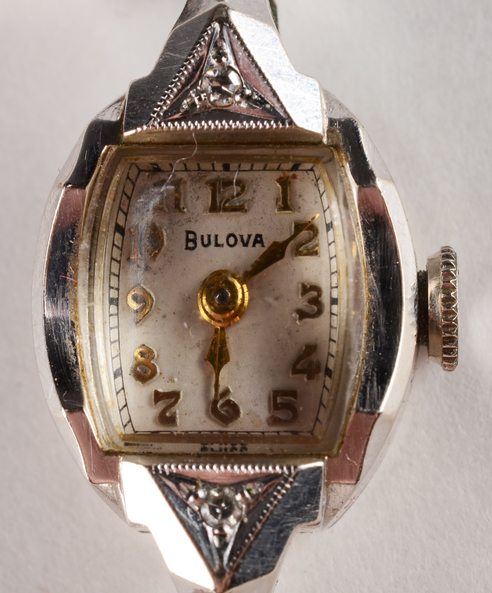  Vintage Bulova 10 K Gold Filled Diamond Watch Stretch Bracelet
