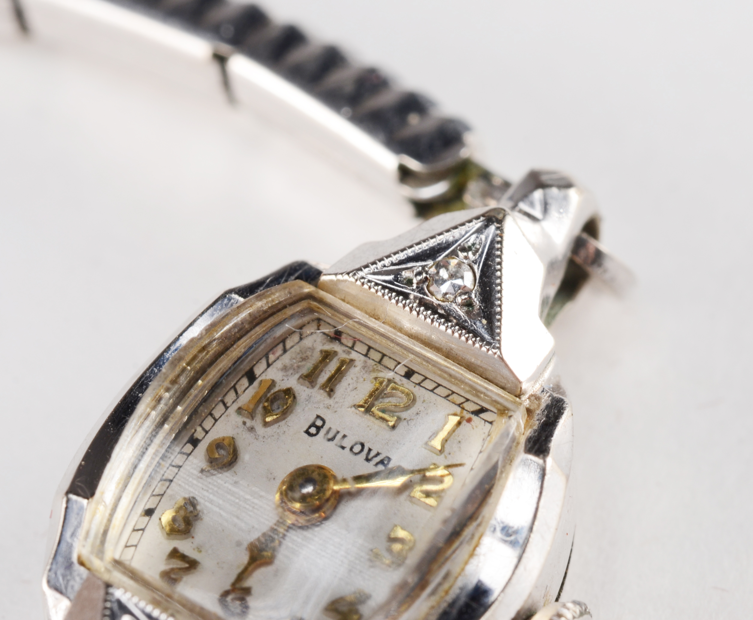  Vintage Bulova 10 K Gold Filled Diamond Watch Stretch Bracelet