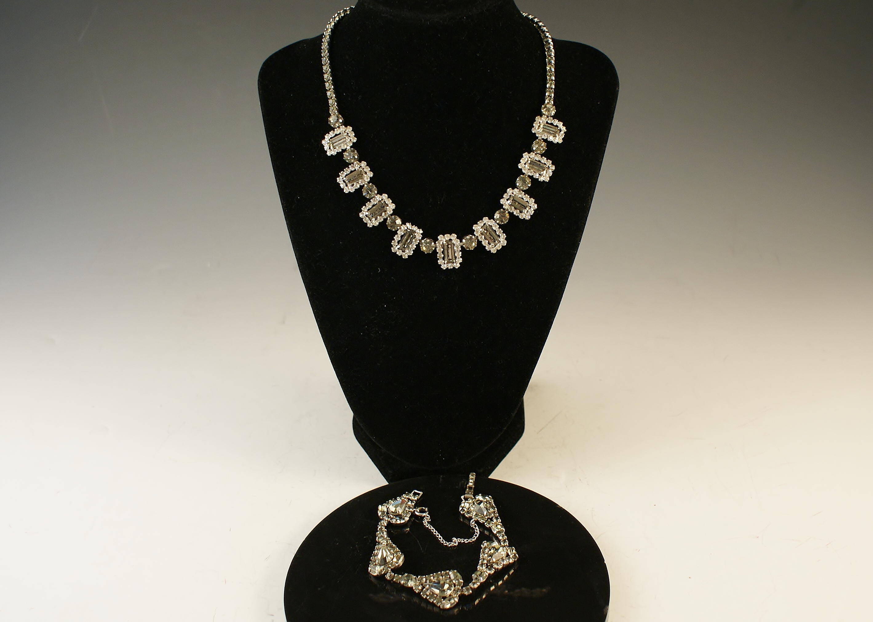 1940's Smokey Rhinestone Necklace & Bracelet