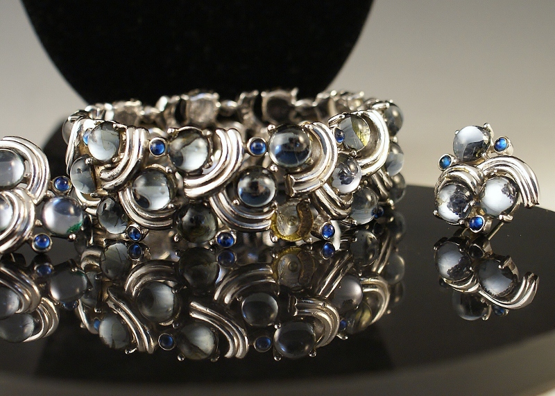 Trifari 3 Piece Set Silver and Blue