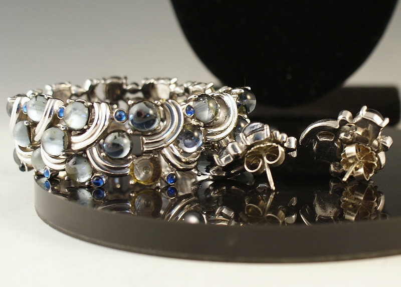 Trifari 3 Piece Set Silver and Blue