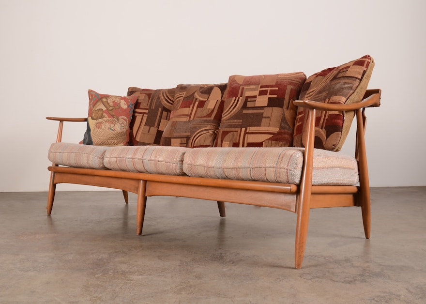 Mid Century Modern Danish Wood Frame Sofa