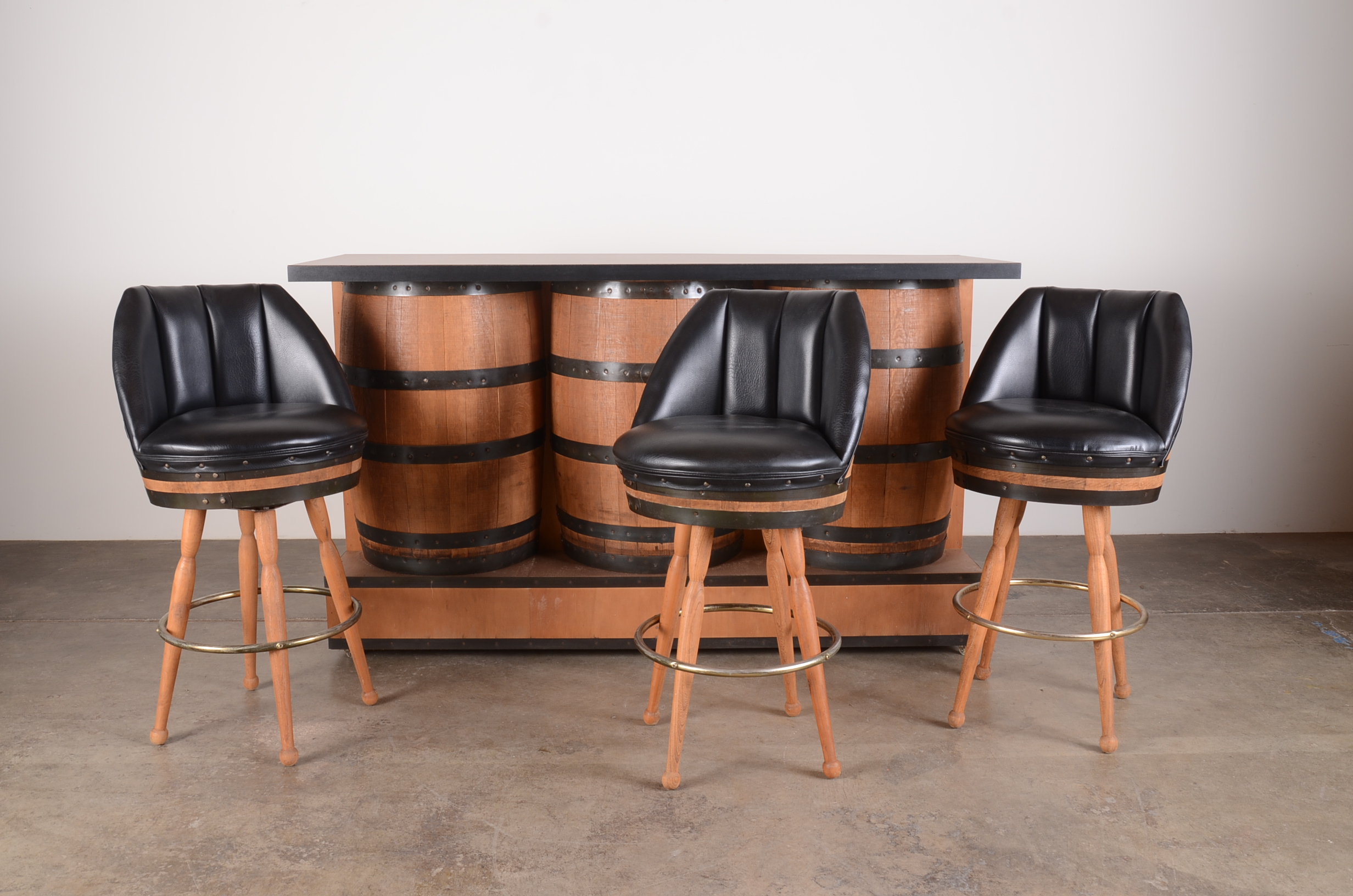 Whiskey Barrel Bar and Stools