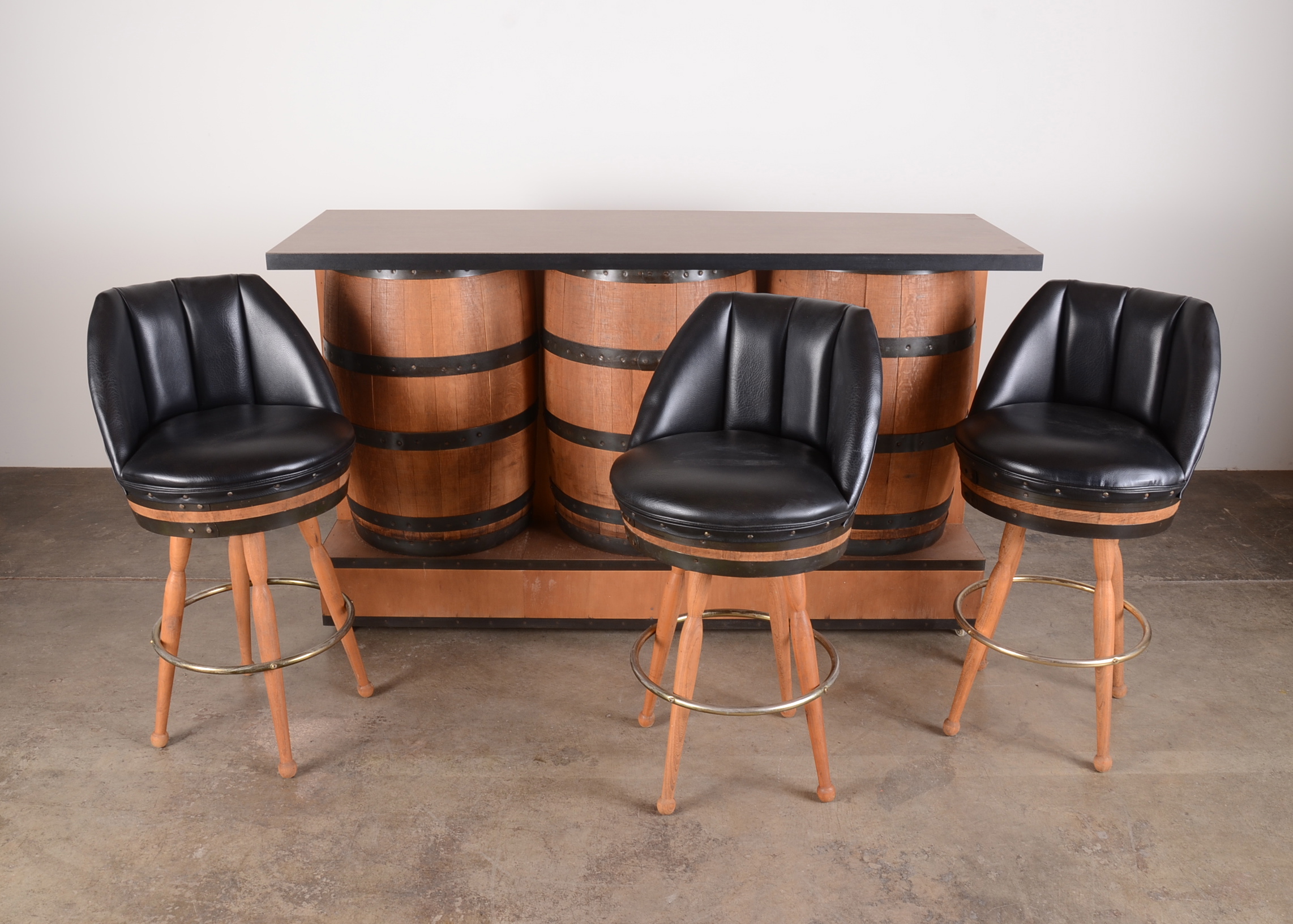 Whiskey Barrel Bar and Stools