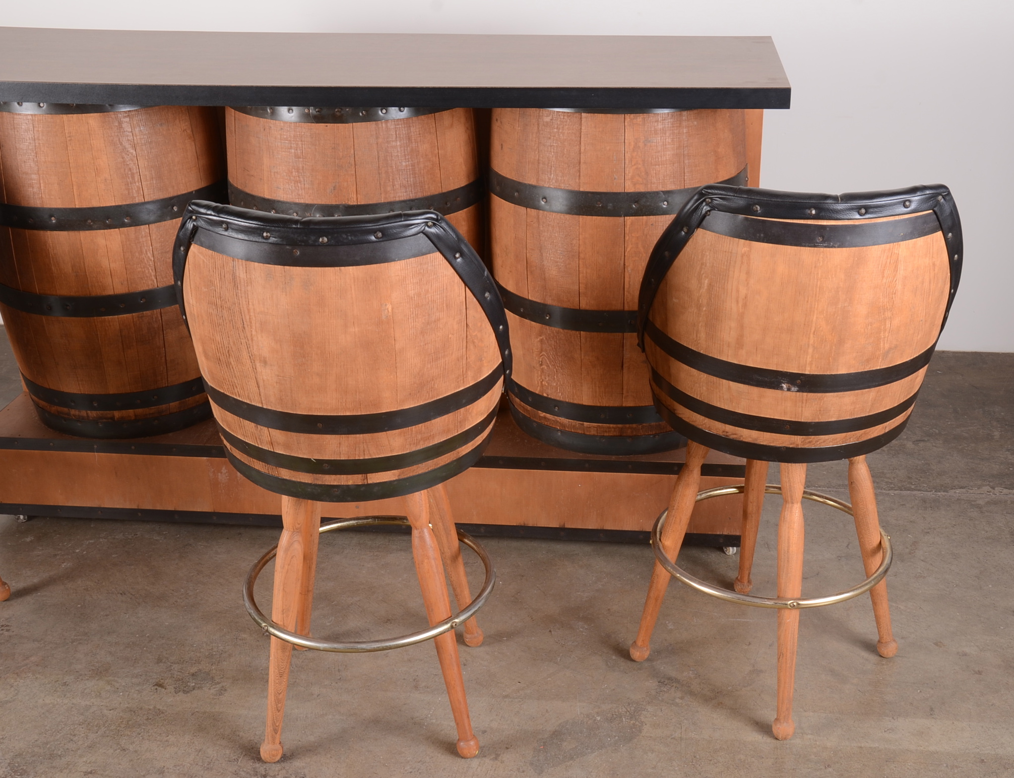 Whiskey Barrel Bar and Stools