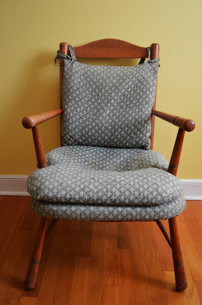 Wooden Chair with Woven Seat and Cloth Cushioning