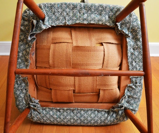 Wooden Chair with Woven Seat and Cloth Cushioning