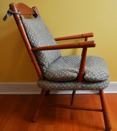 Wooden Chair with Woven Seat and Cloth Cushioning