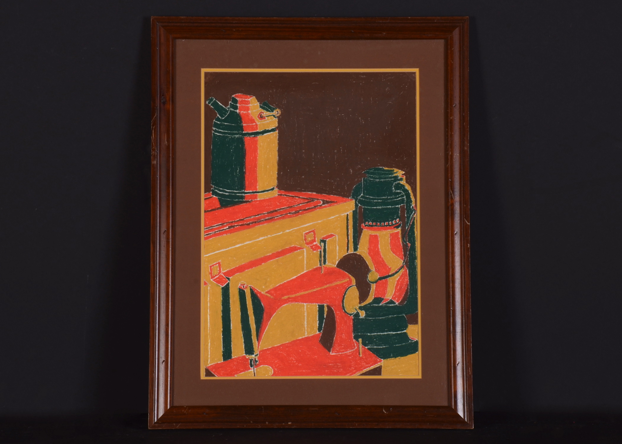 Original Folk Art Pastel on Paper Drawing