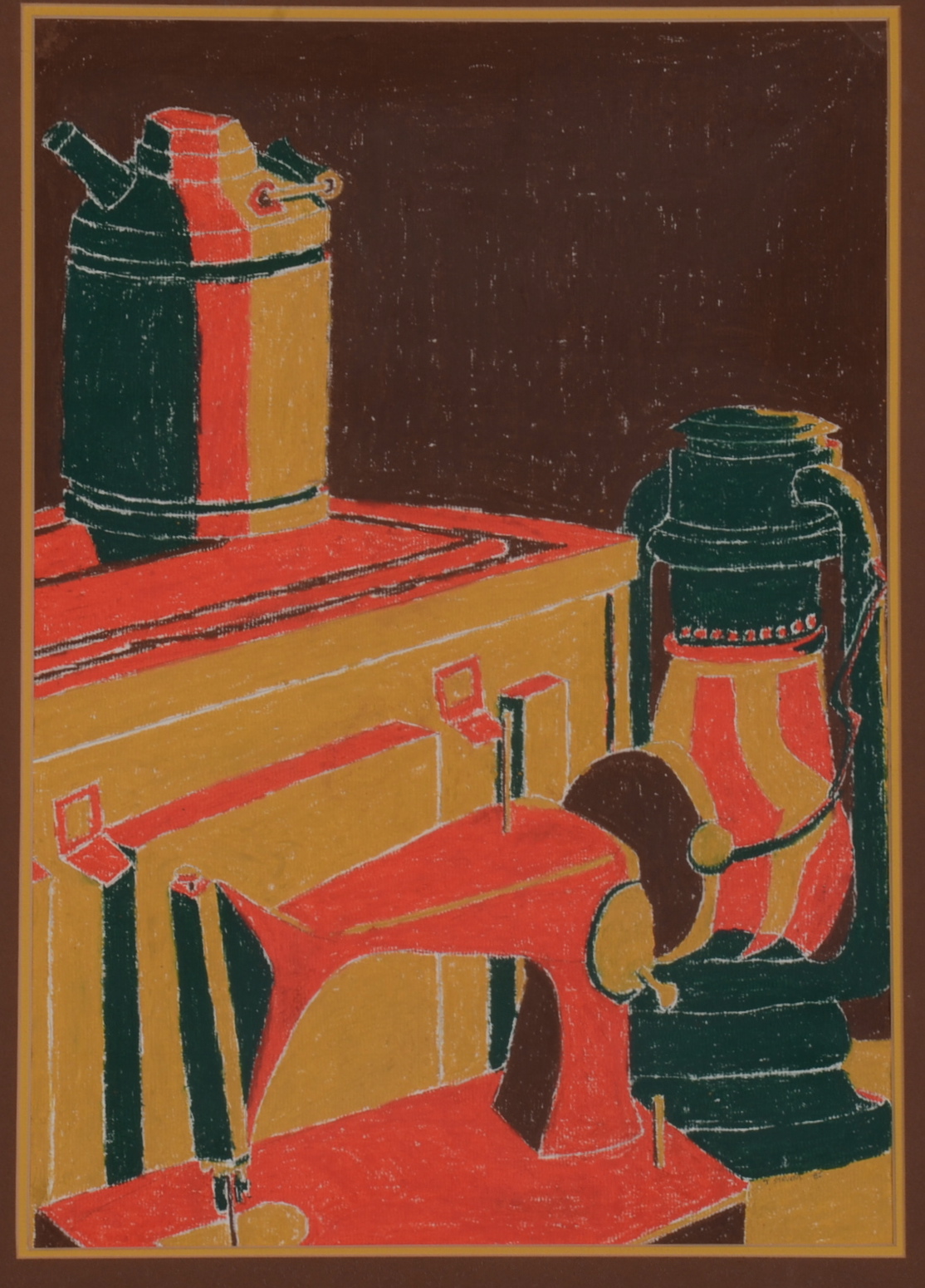 Original Folk Art Pastel on Paper Drawing