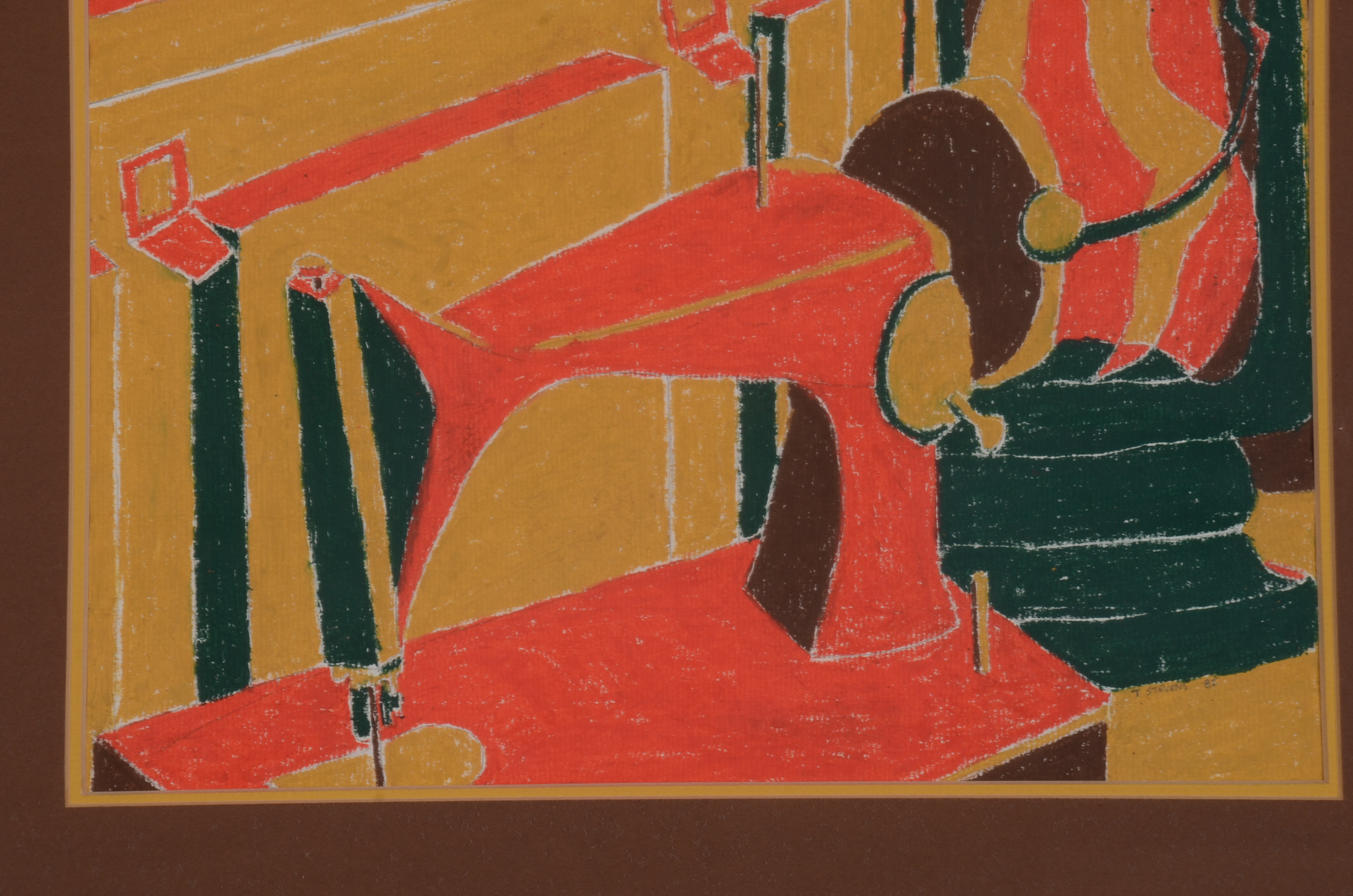 Original Folk Art Pastel on Paper Drawing