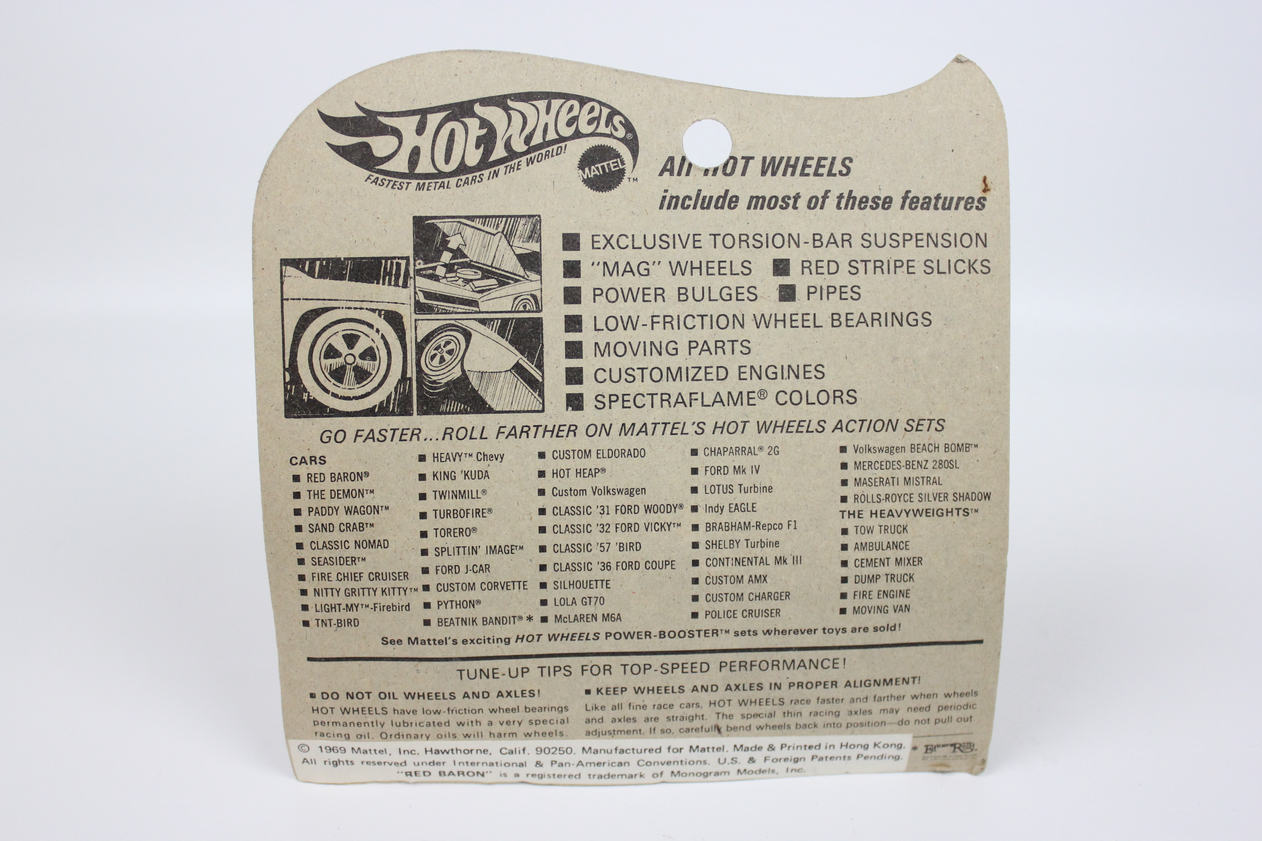 1969 Hot Wheels Spoilers Line "Mustang Boss Hoss" and Button, Unopened