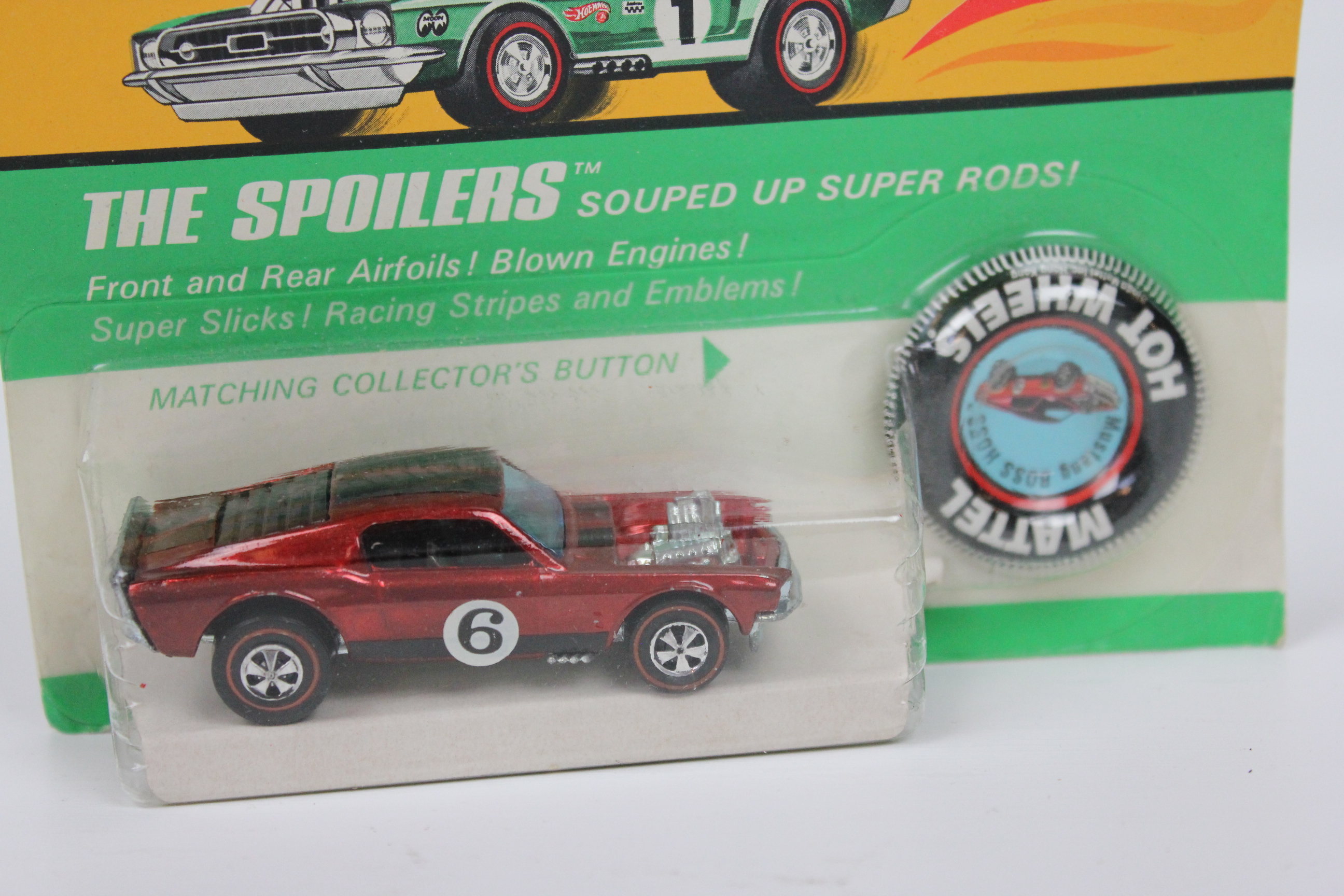1969 Hot Wheels Spoilers Line "Mustang Boss Hoss" and Button, Unopened