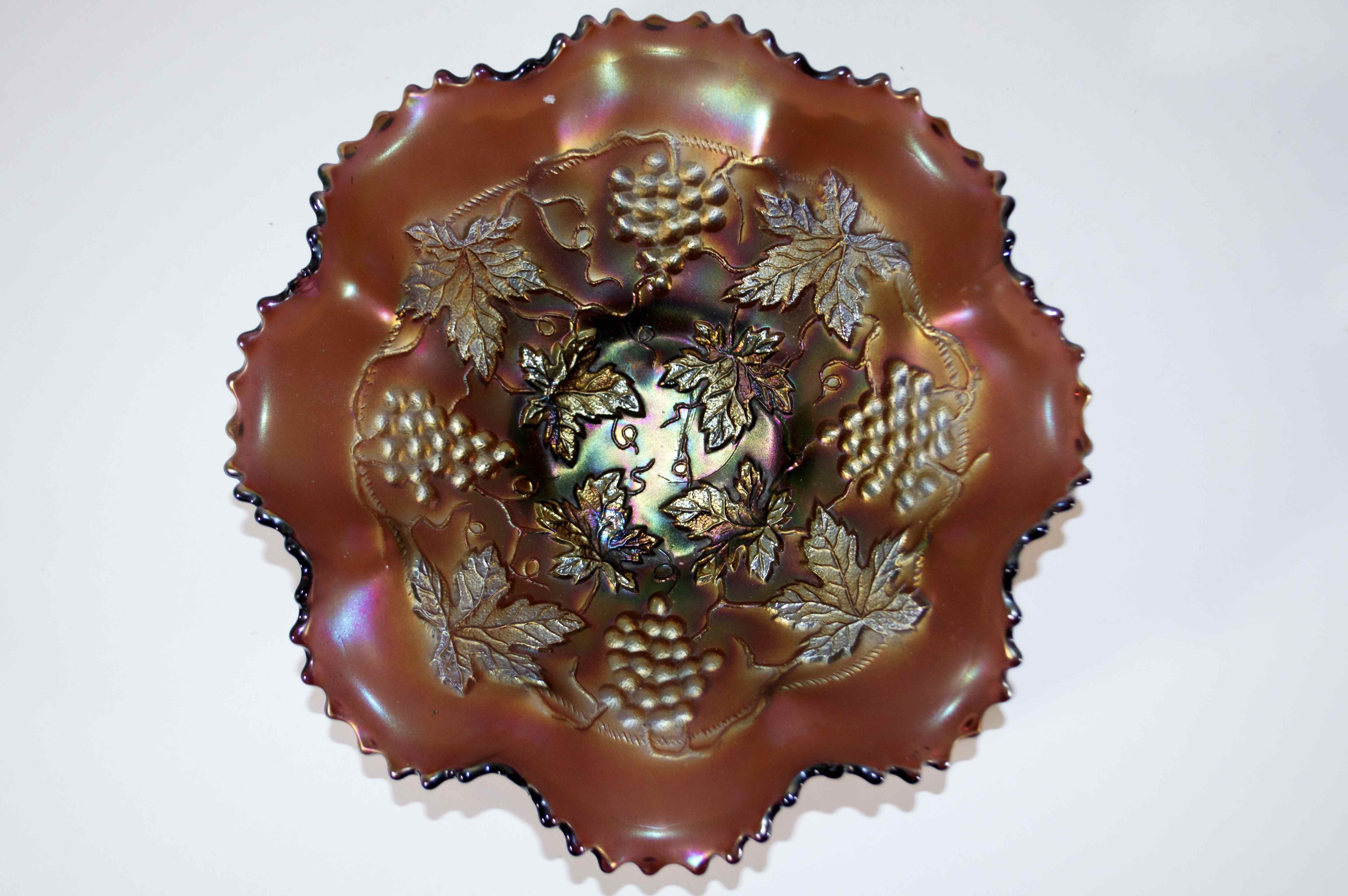 Pressed Carnival Glass Grape Pattern Dish- Northwood Glass Company