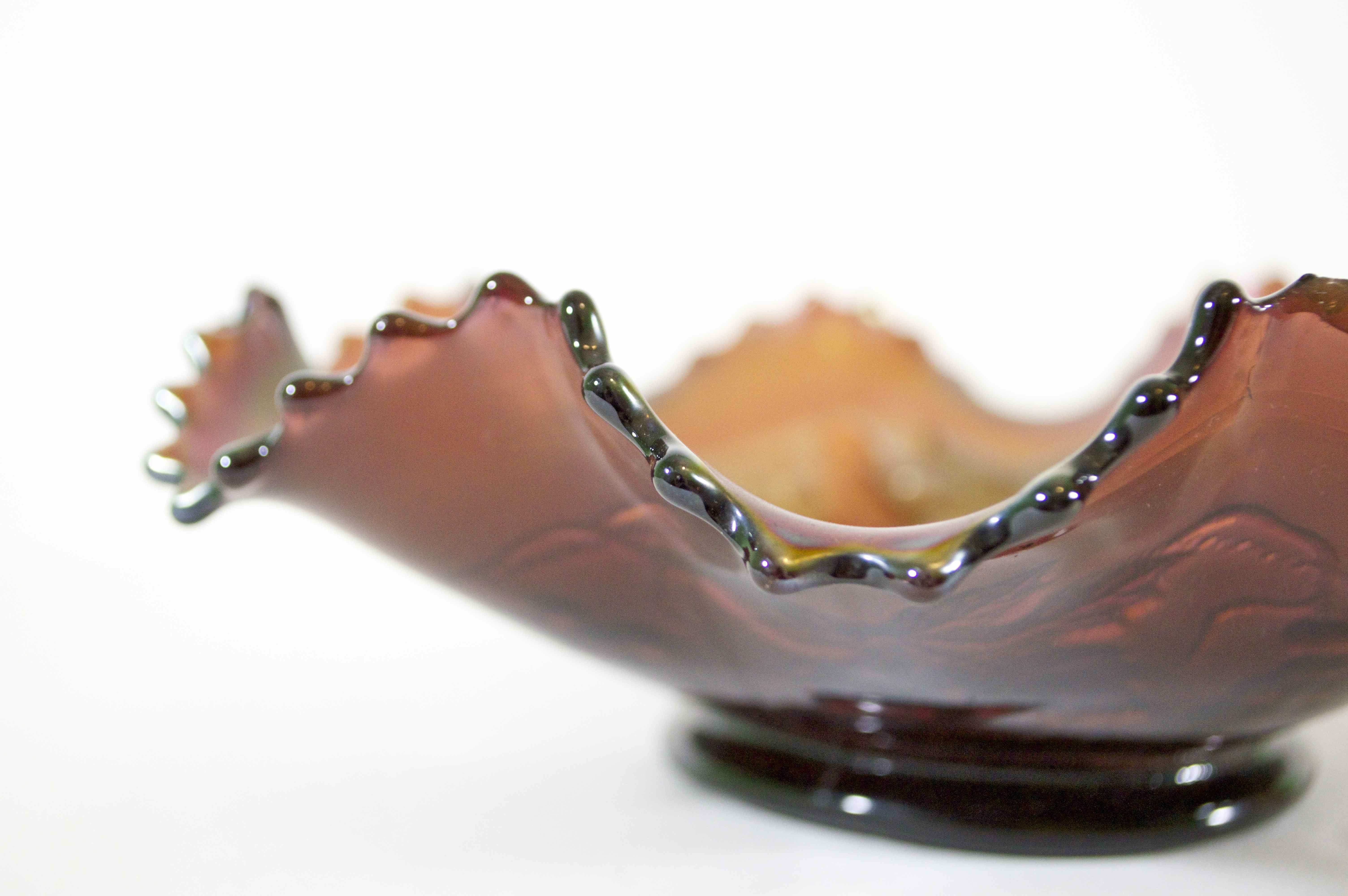 Pressed Carnival Glass Grape Pattern Dish- Northwood Glass Company