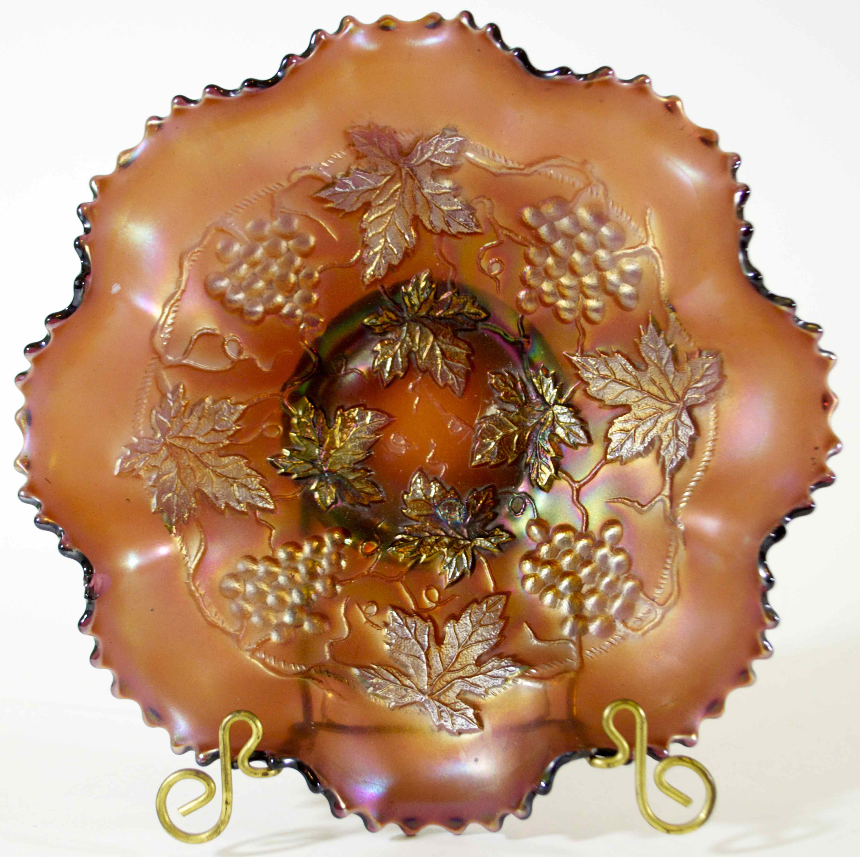 Pressed Carnival Glass Grape Pattern Dish- Northwood Glass Company