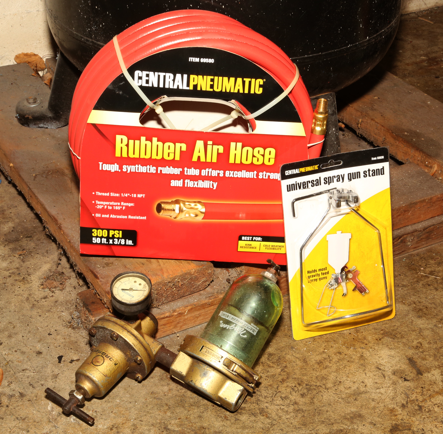 Sanborn Black Max 5HP Air Compressor with Pneumatic Regulator and Accessories