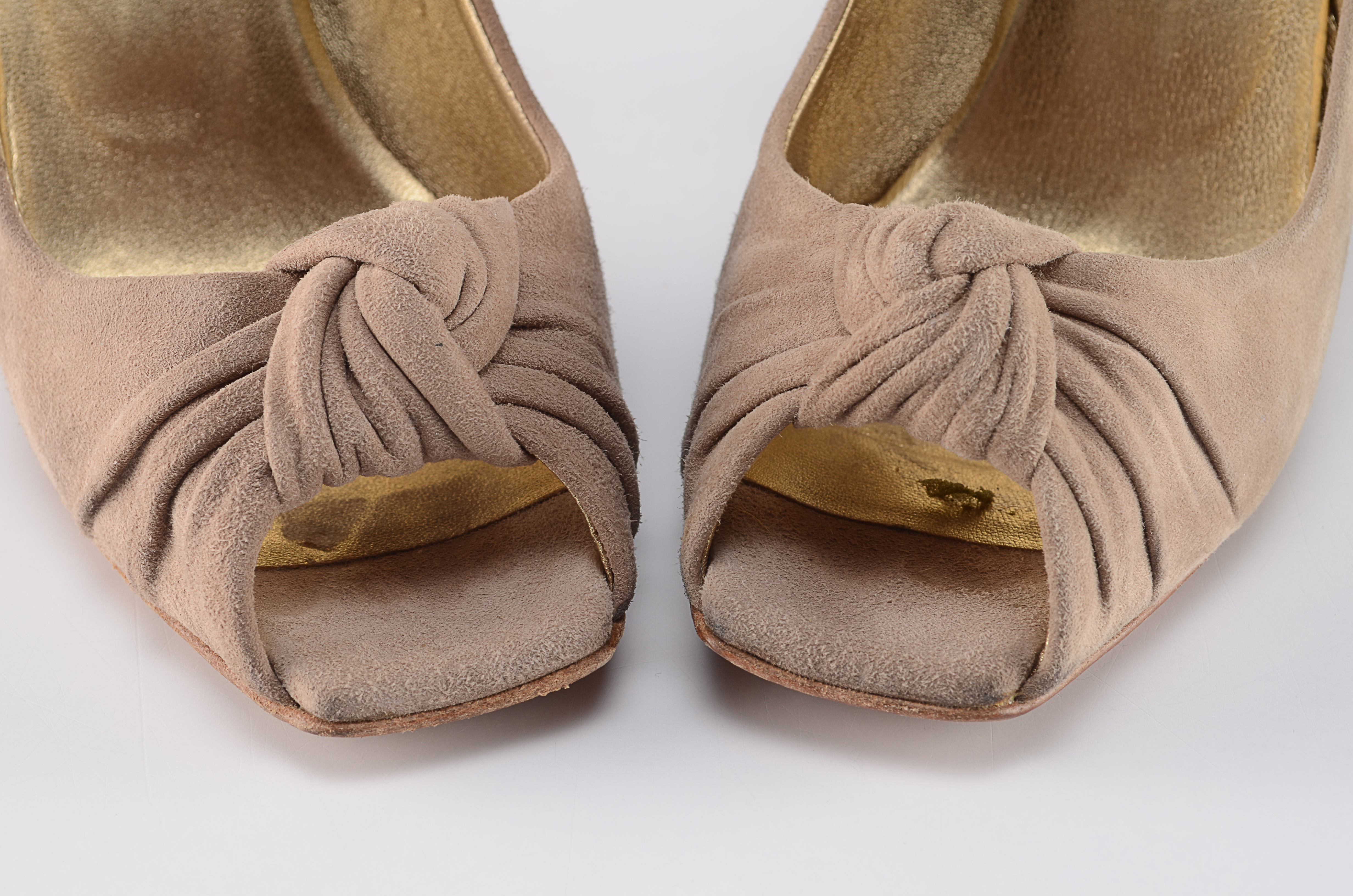 Prada Camel Suede Leather Peep Toe Pumps