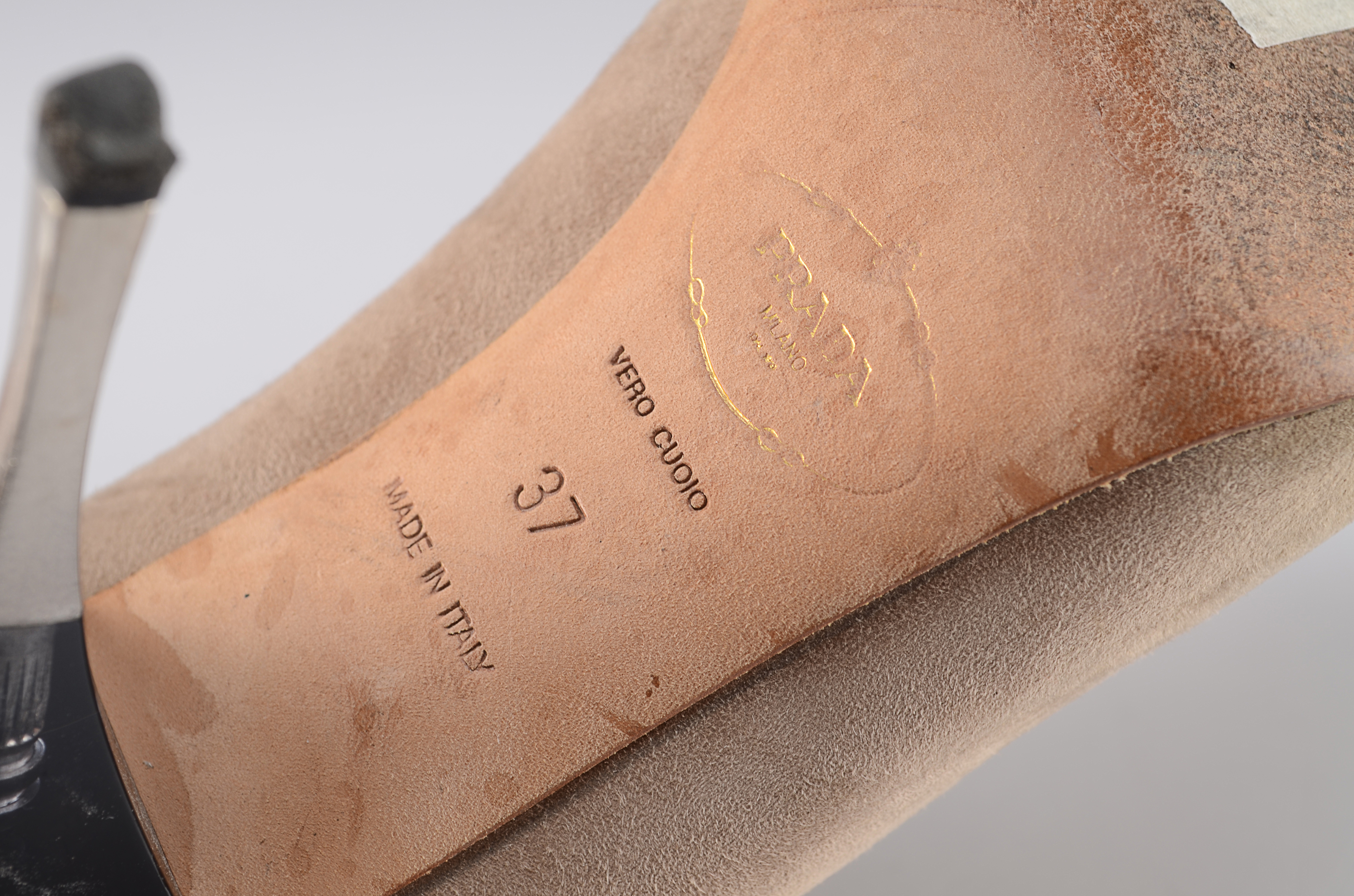 Prada Camel Suede Leather Peep Toe Pumps