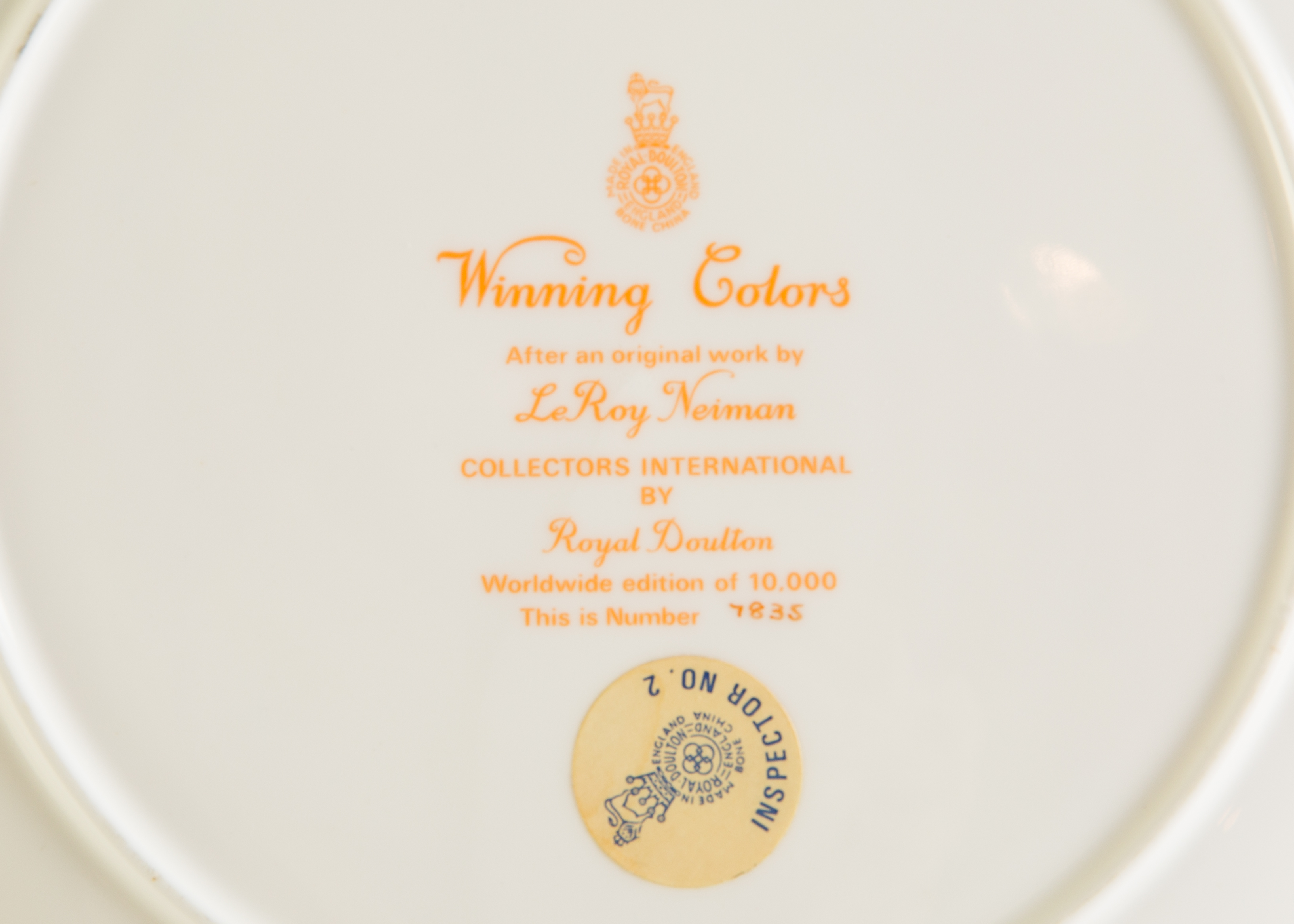 LeRoy Neiman Bone China "Winning Colors" Collection Plate