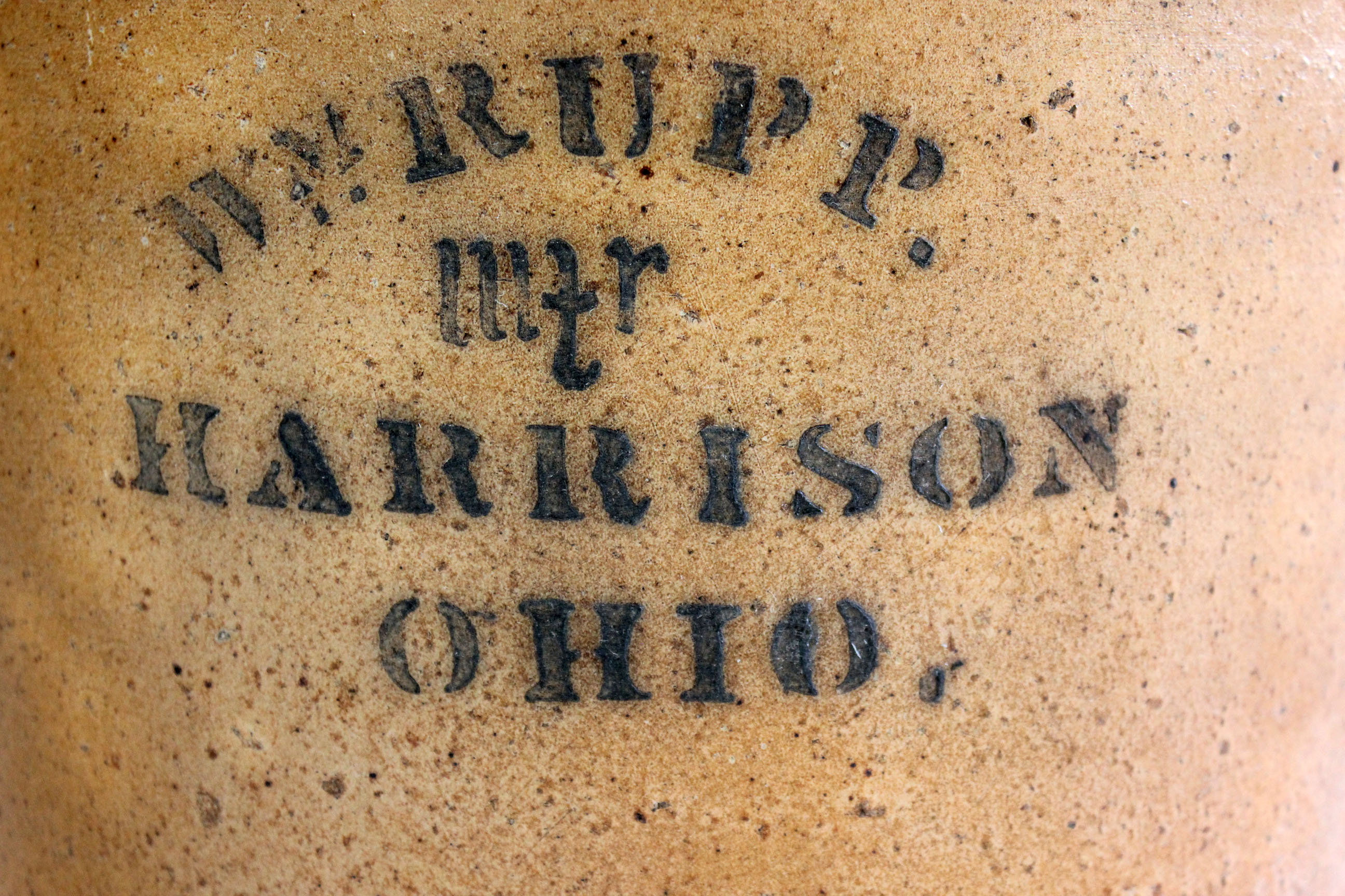 Antique 5 Gallon Stoneware Jug & Cork "WM. Rupp. Mfr., Harrison, Ohio" 