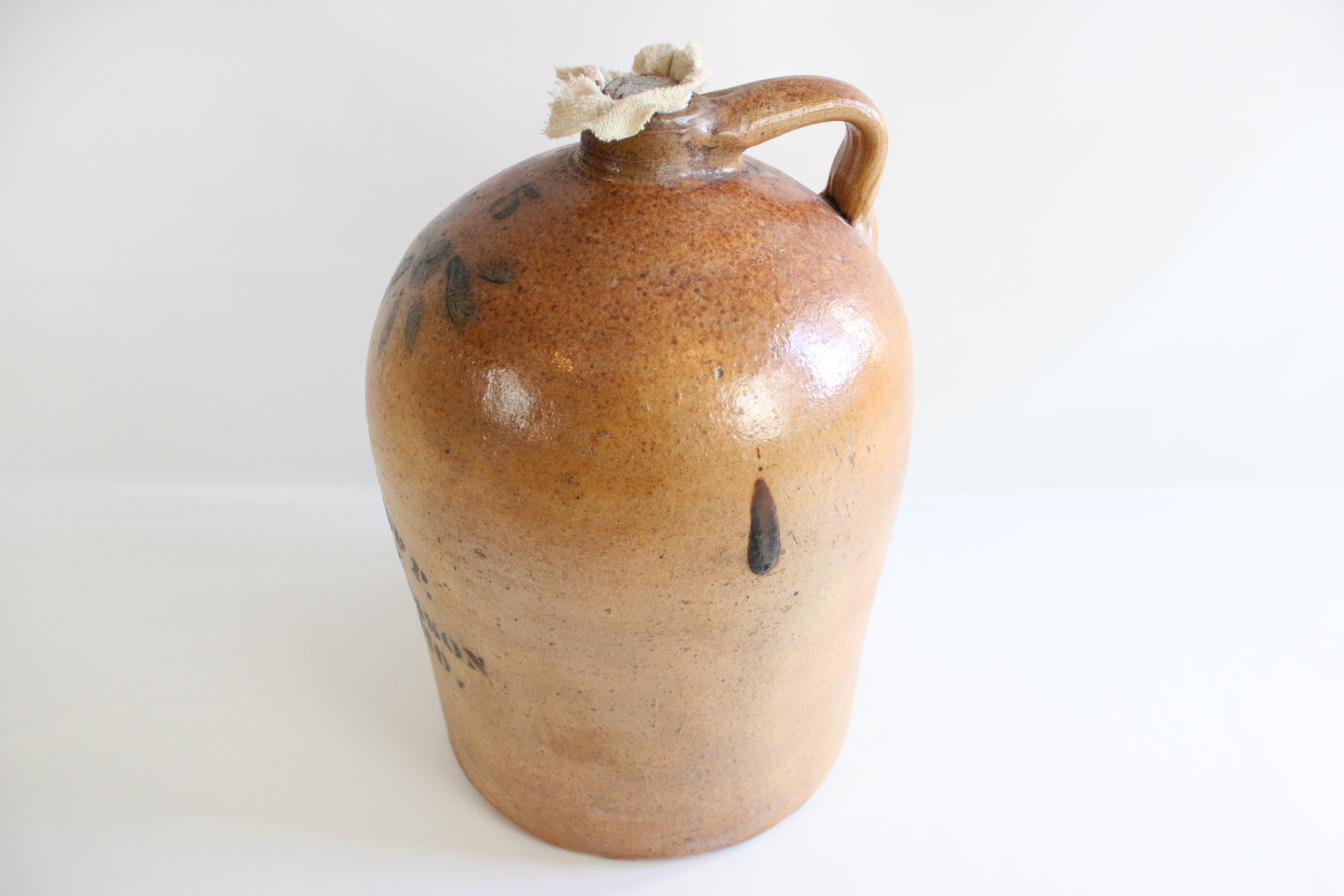 Antique 5 Gallon Stoneware Jug & Cork "WM. Rupp. Mfr., Harrison, Ohio" 