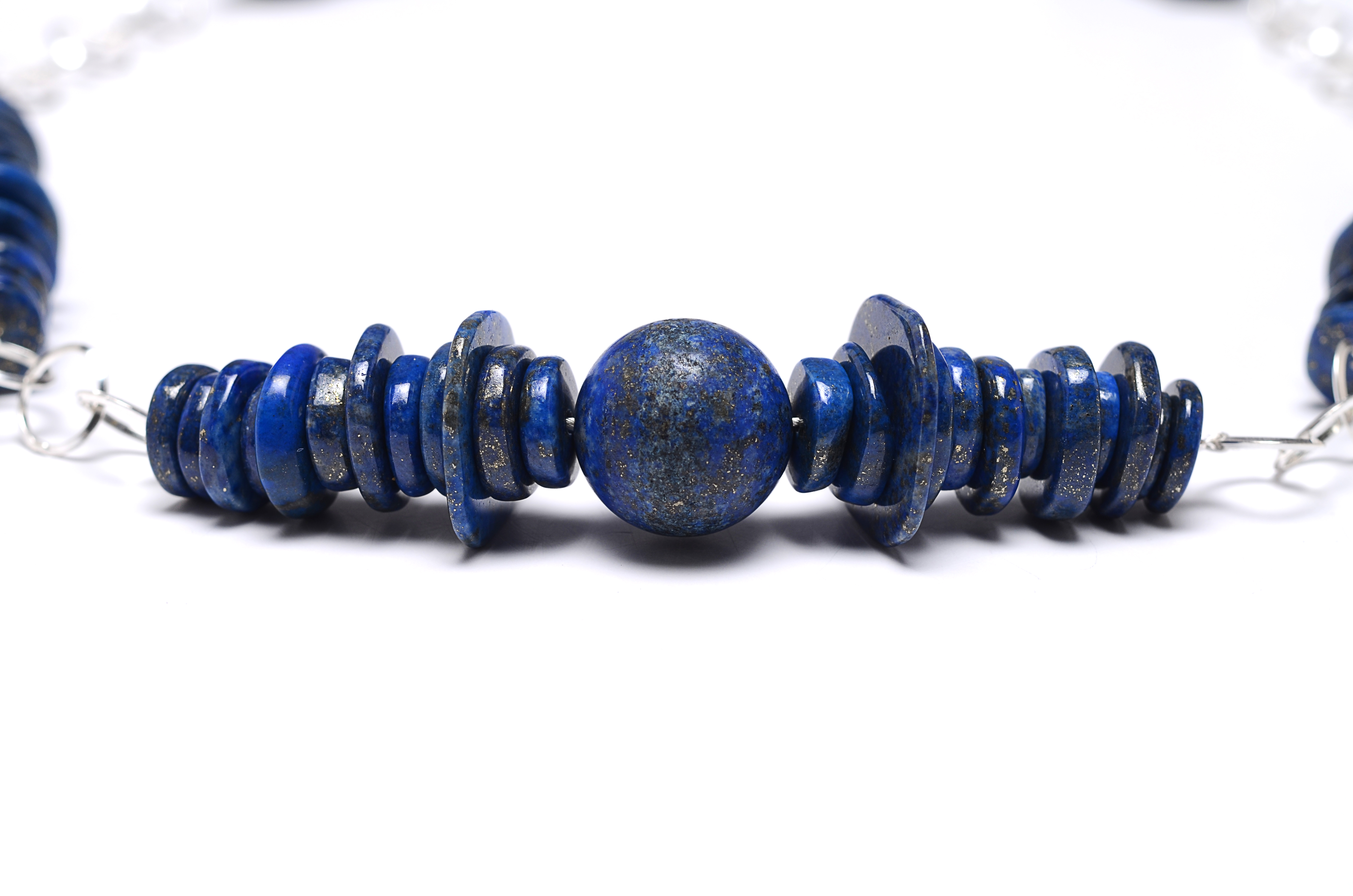 Afghanistan Lapis Lazuli Beaded Sterling Silver Necklace Designed by Paolo
