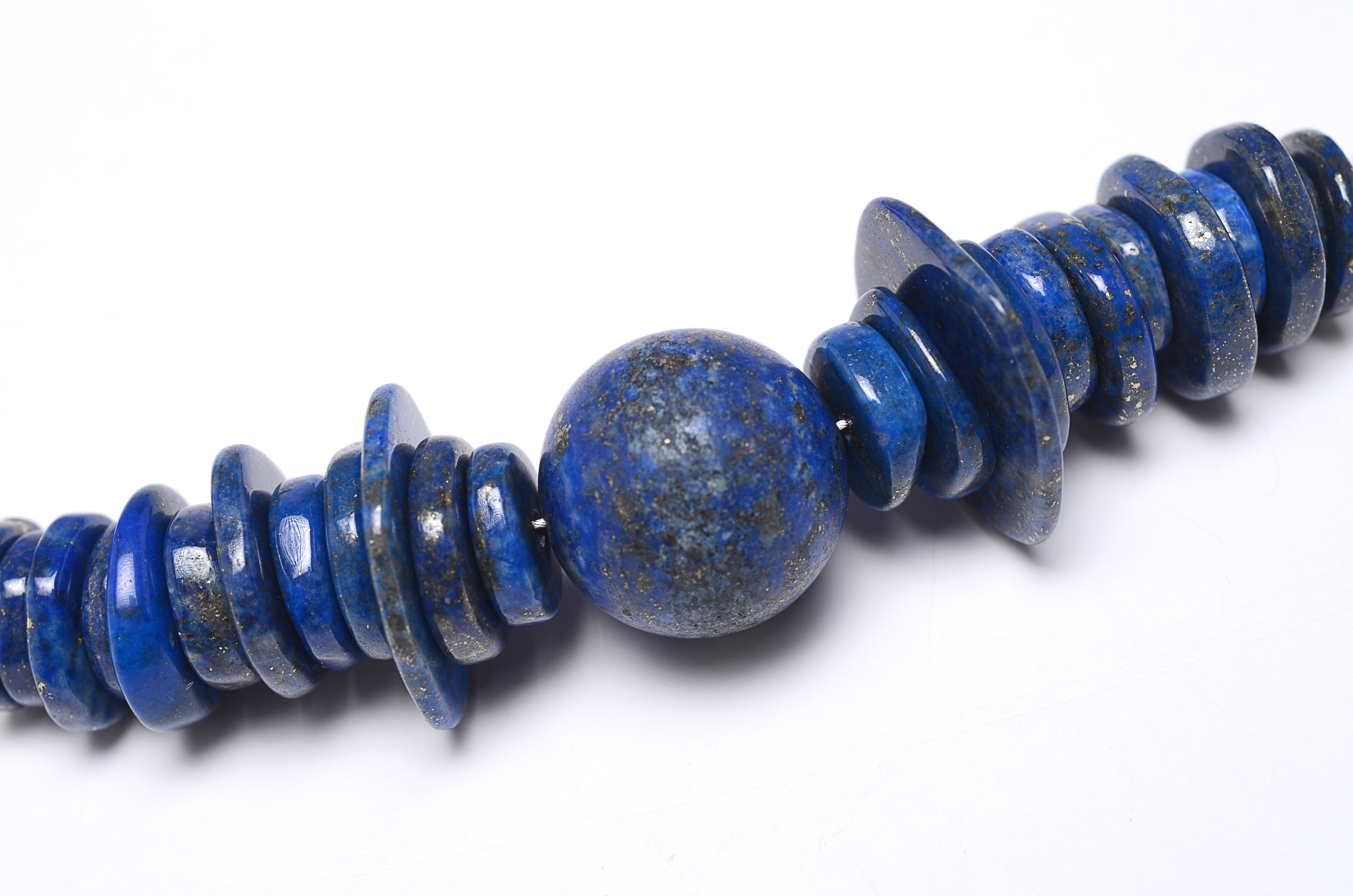 Afghanistan Lapis Lazuli Beaded Sterling Silver Necklace Designed by Paolo