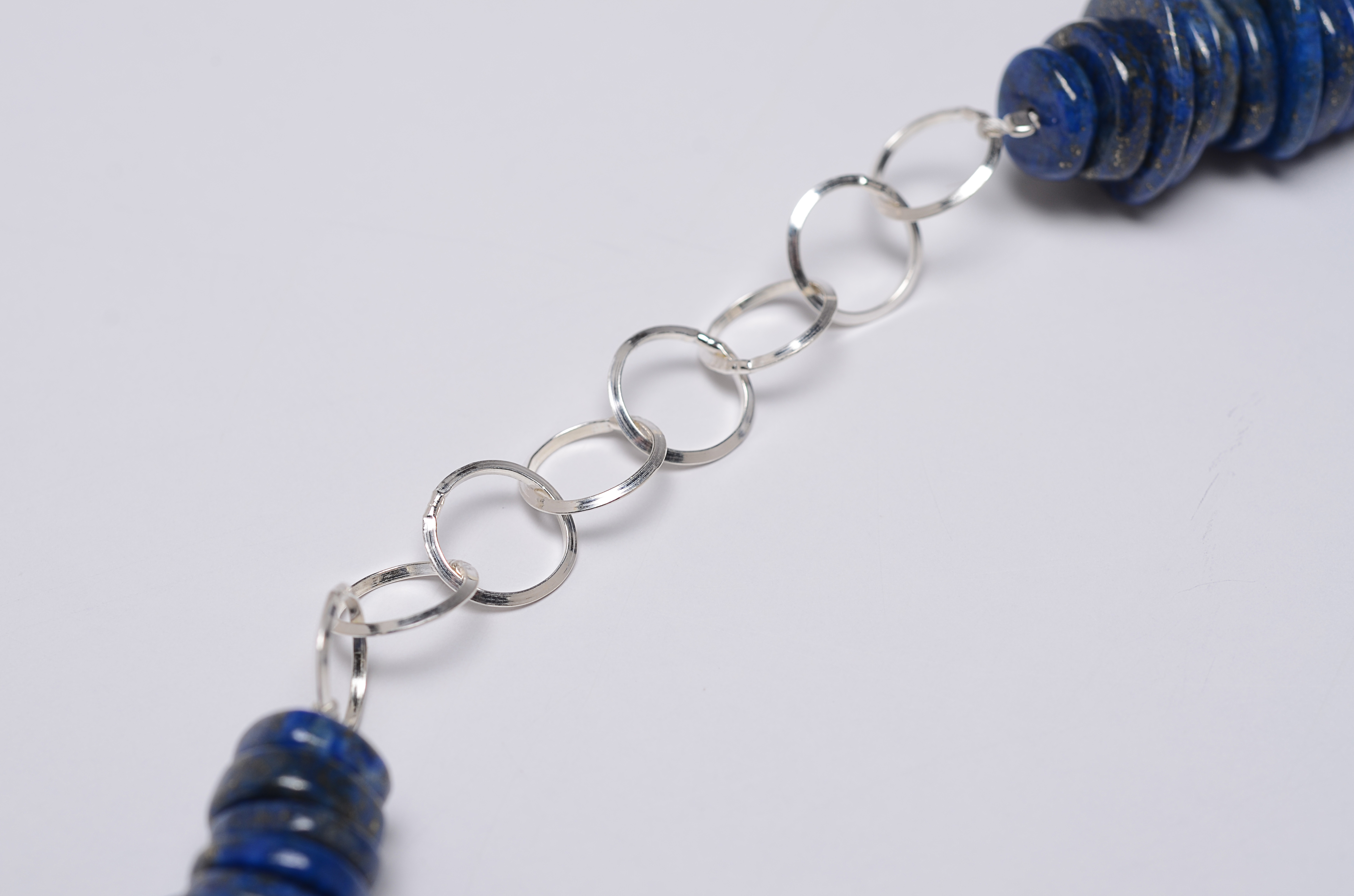 Afghanistan Lapis Lazuli Beaded Sterling Silver Necklace Designed by Paolo