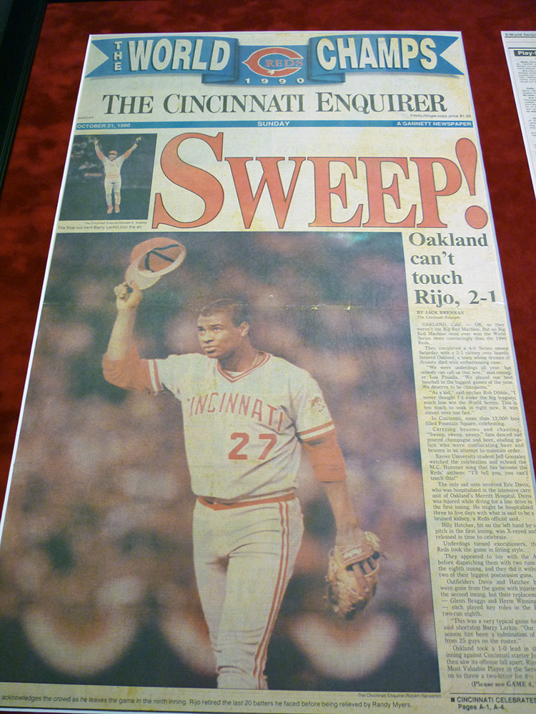 Framed Original 1990 Reds World Series Cincinnati Enquirer Newspaper