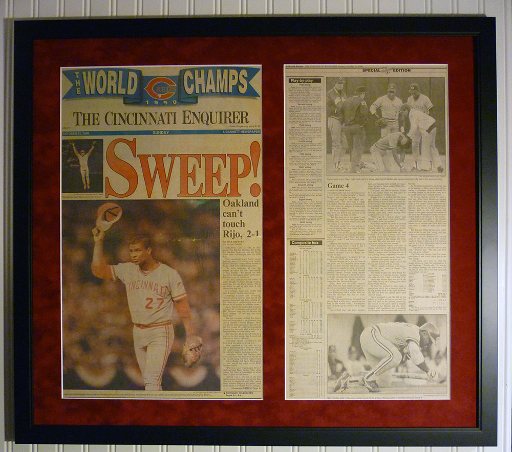 Framed Original 1990 Reds World Series Cincinnati Enquirer Newspaper
