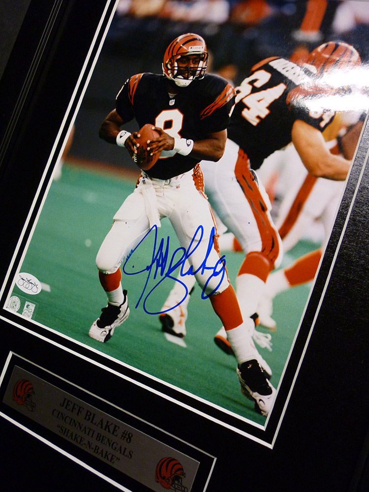 Framed and Autographed Bengals Jeff Blake Photograph
