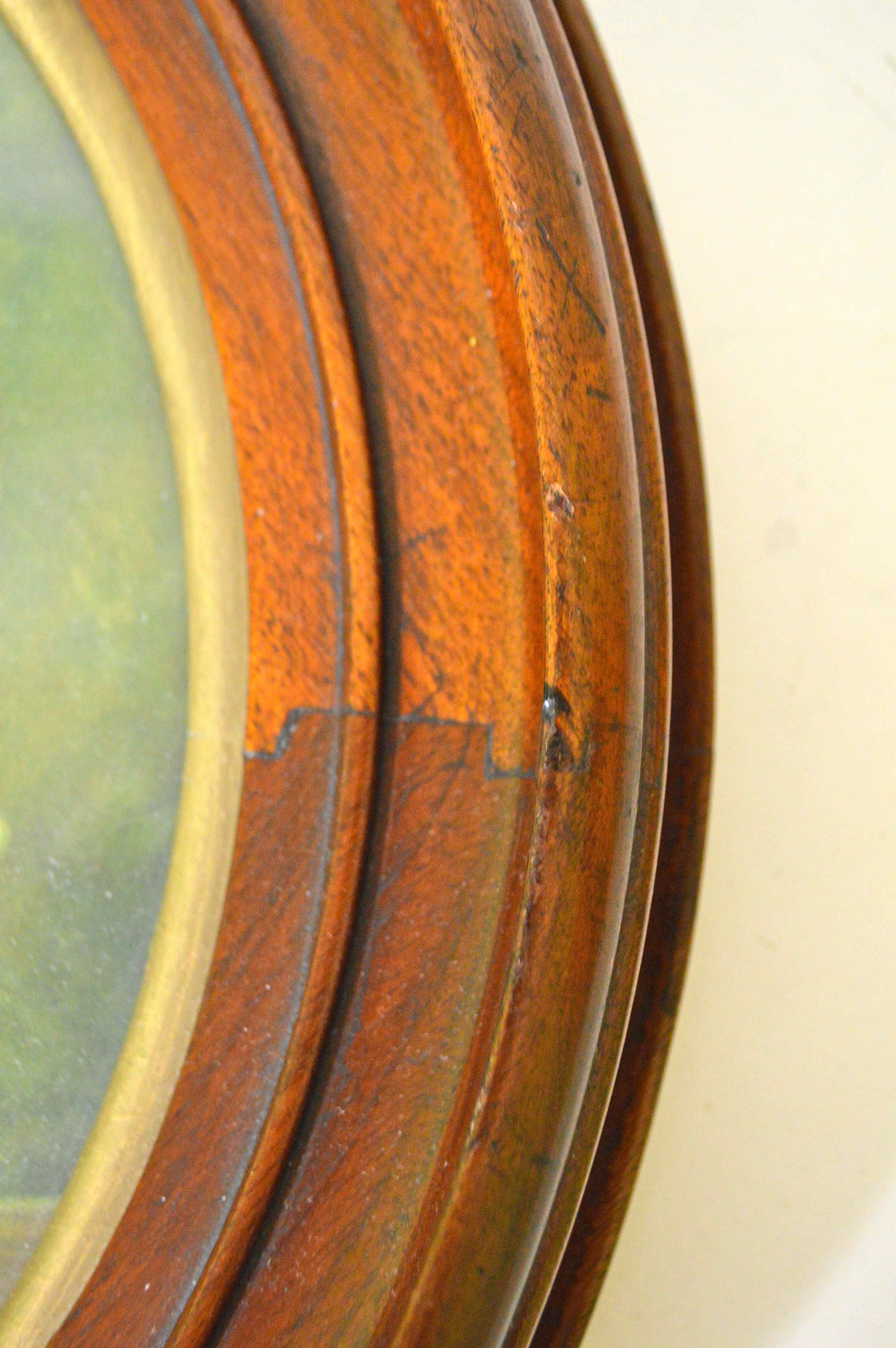  Antique Oval Wood Frame With Yellow Rose Print