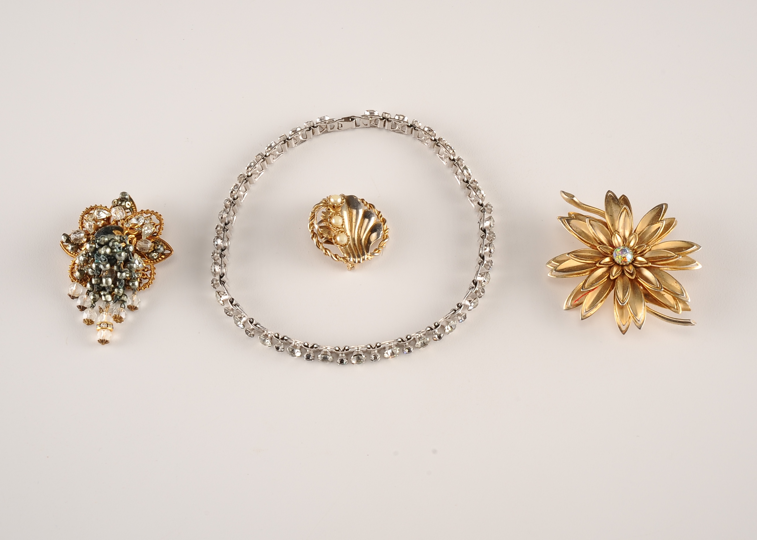Vintage Jewelry Items, a Rhinestone Choker and Three Brooches