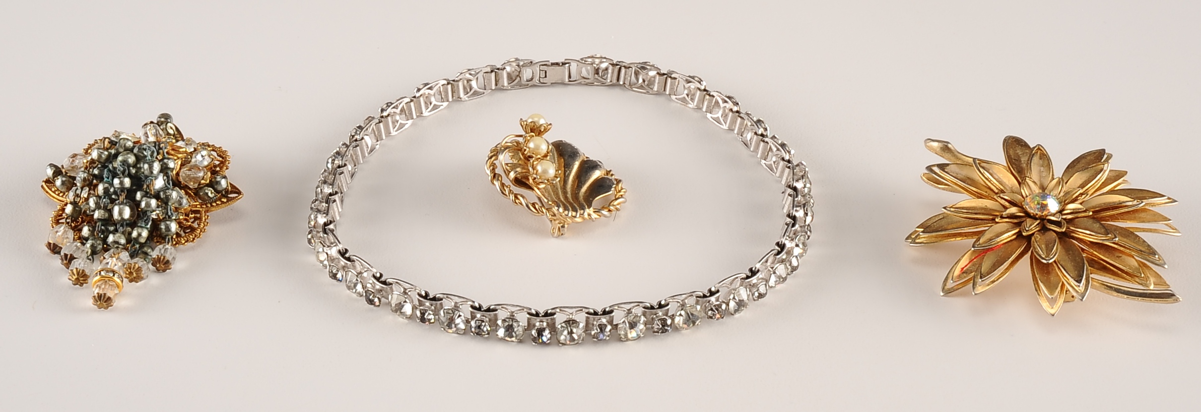 Vintage Jewelry Items, a Rhinestone Choker and Three Brooches