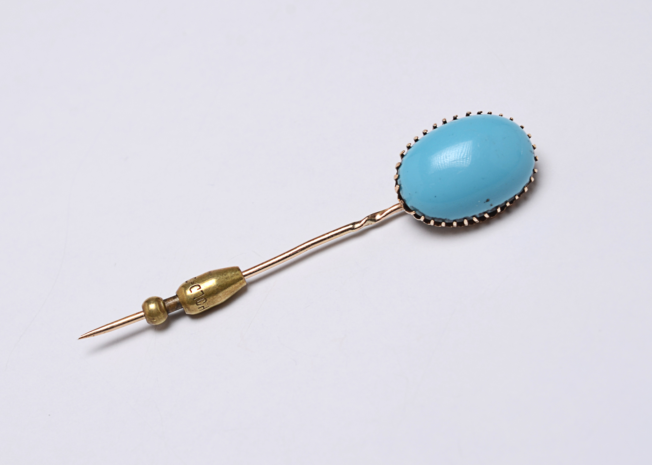  Vintage 10 K Yellow Gold Turquoise Pin