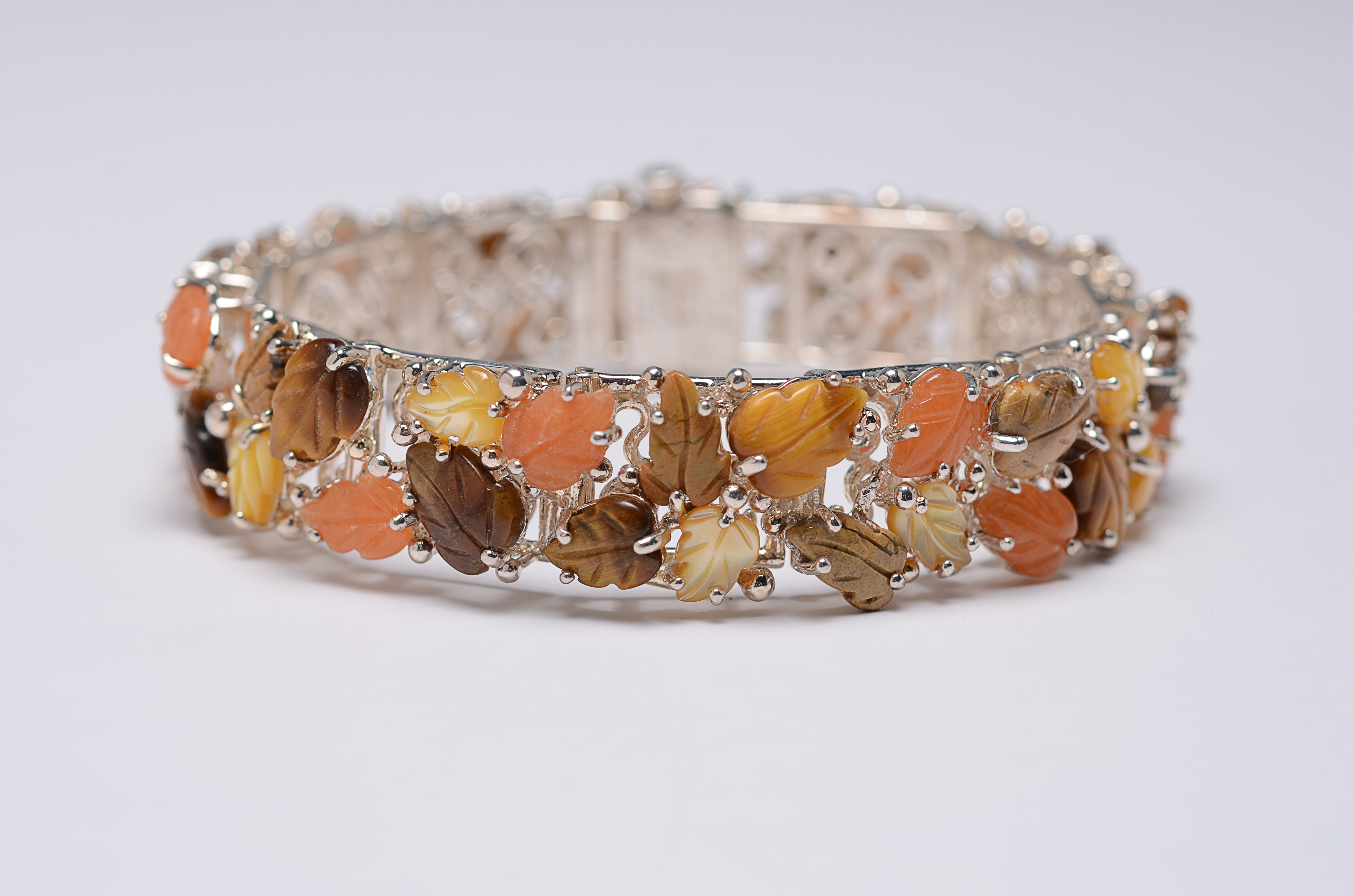 Sterling Silver Bracelet Styled with Semi-Precious Stone Leaves