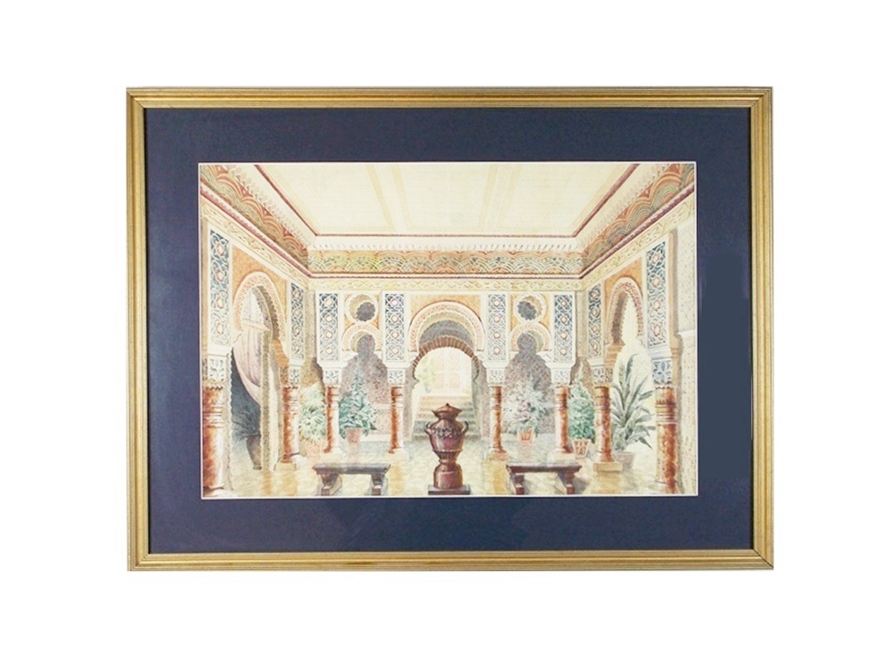 An Original 20th Century Watercolor Interior by Scenic Artist Elmer Swart