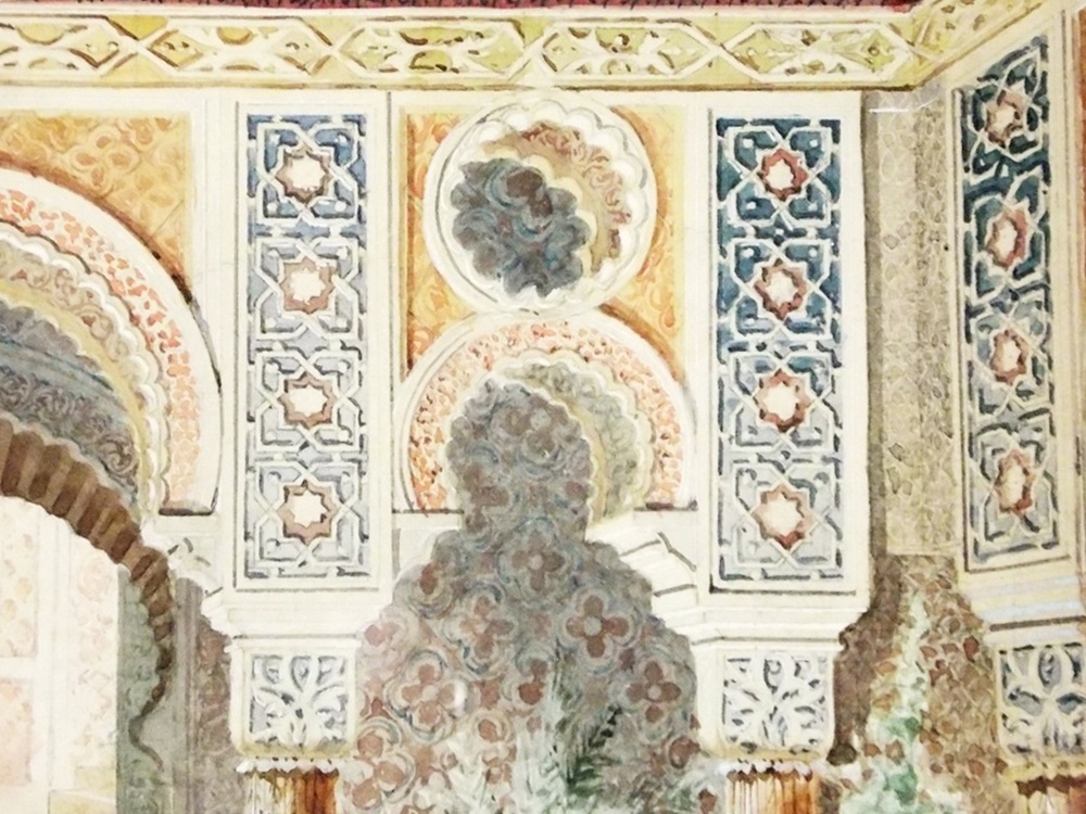 An Original 20th Century Watercolor Interior by Scenic Artist Elmer Swart