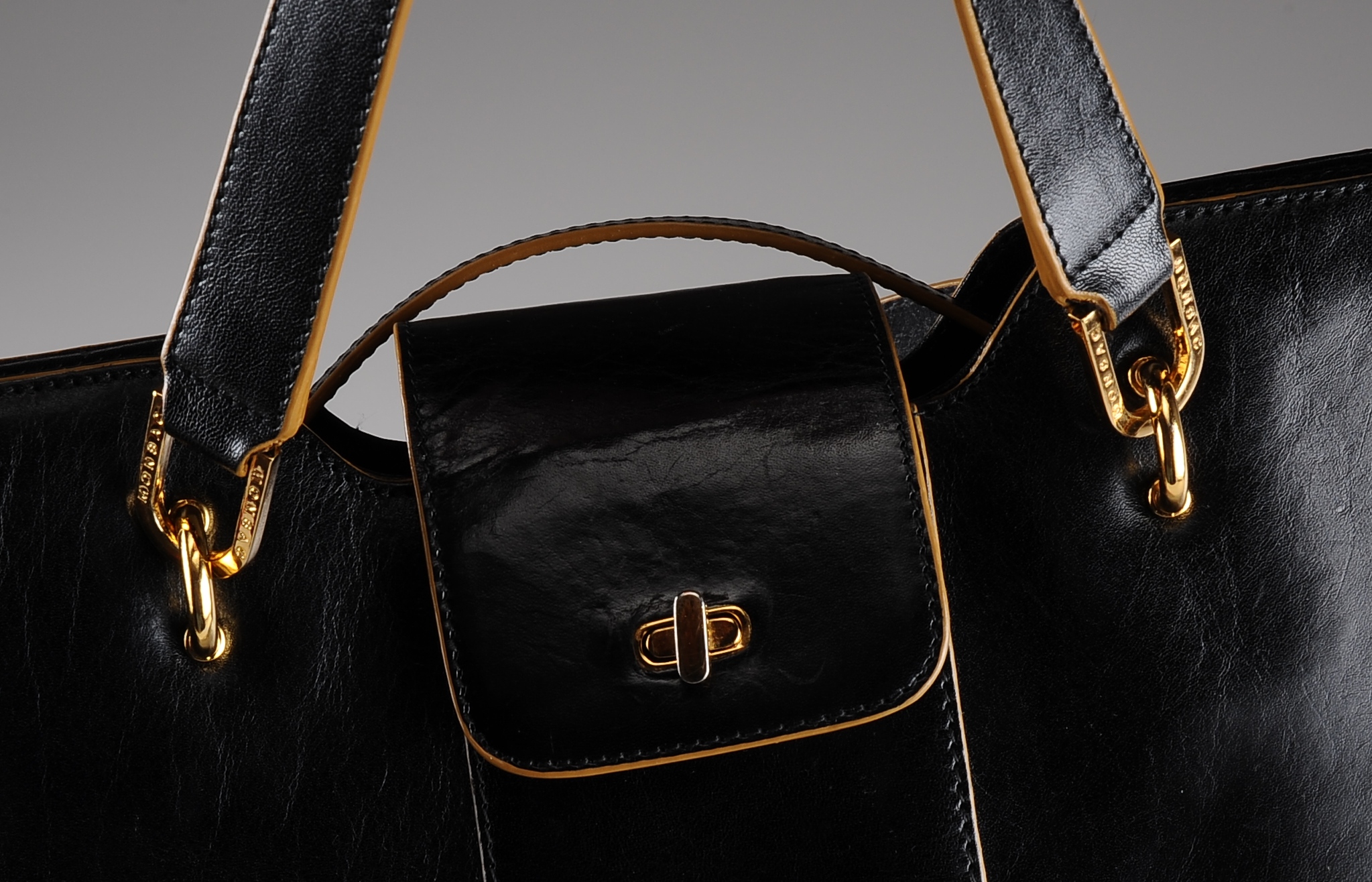 Monsac Original Black Leather Tote Handbag with Cross-Body Strap