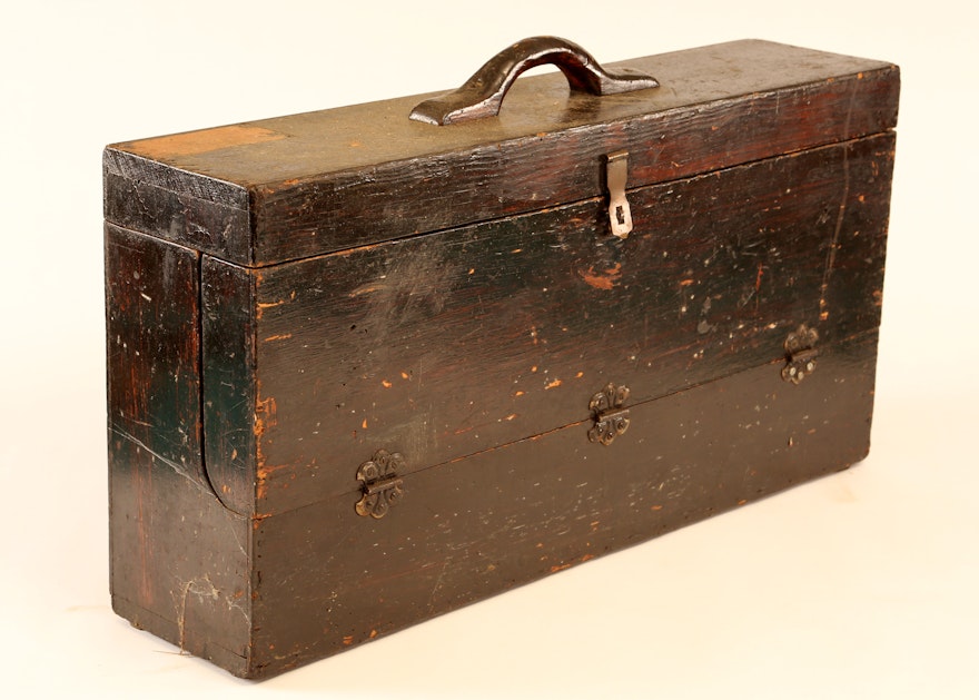 Vintage Drop Front Wooden Tool Box