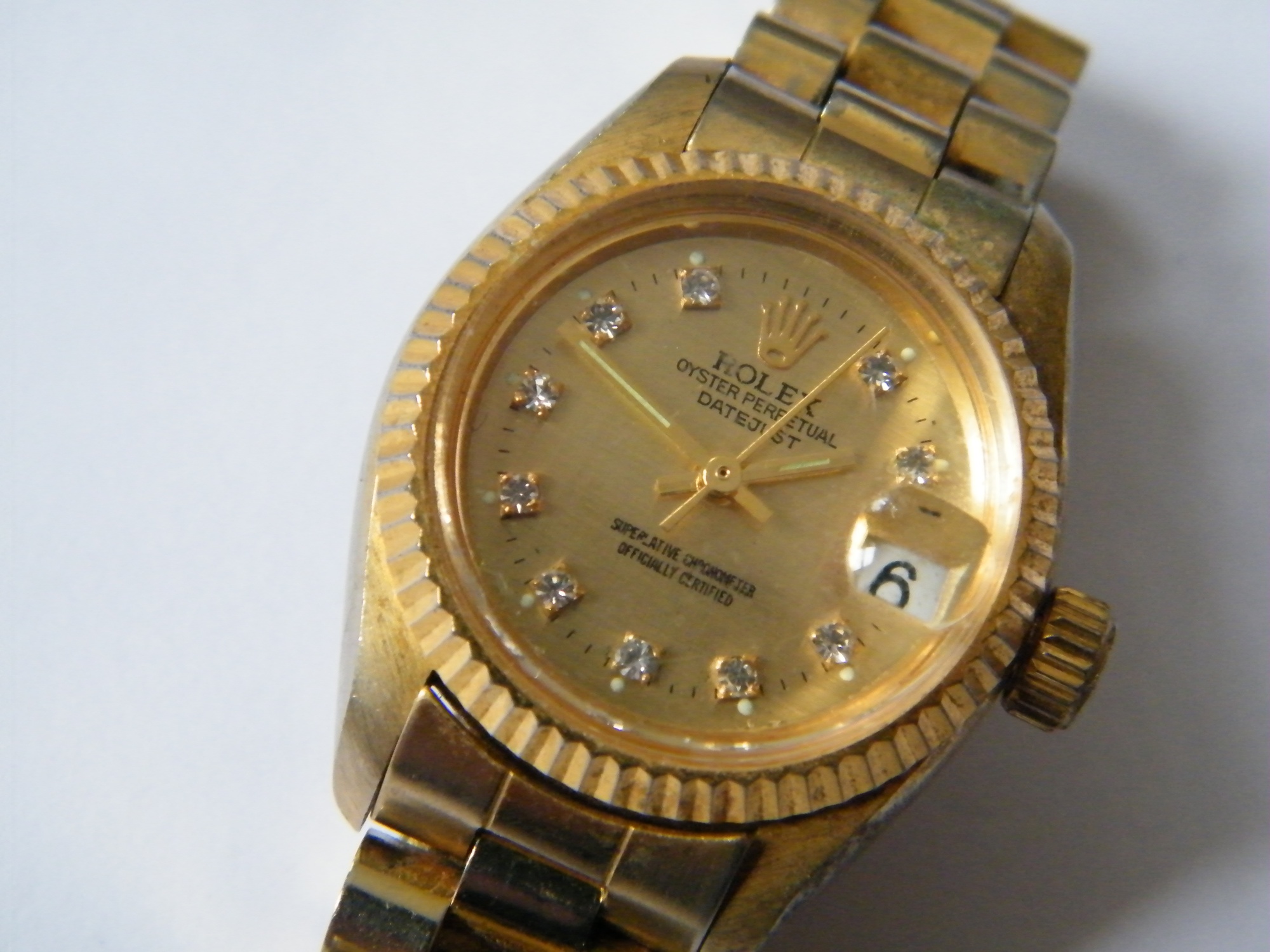 Women's Rolex-Style Oyster Perpetual Datejust Goldtone Watch with Faux Diamonds
