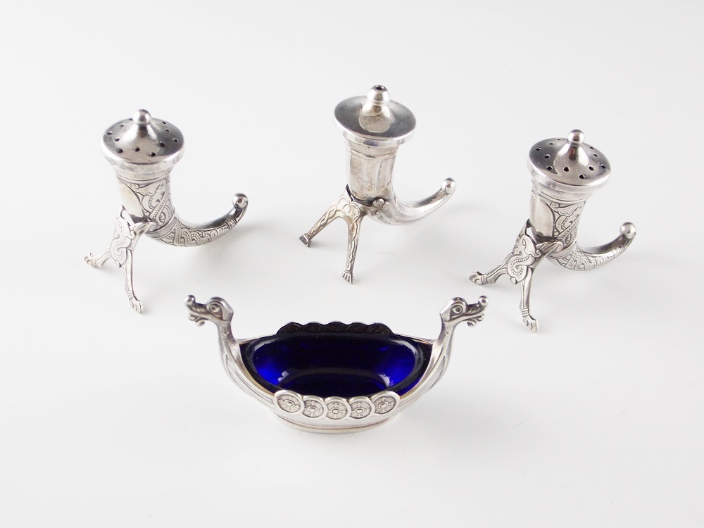 Charming Vintage Viking Revival Sterling Silver Salts