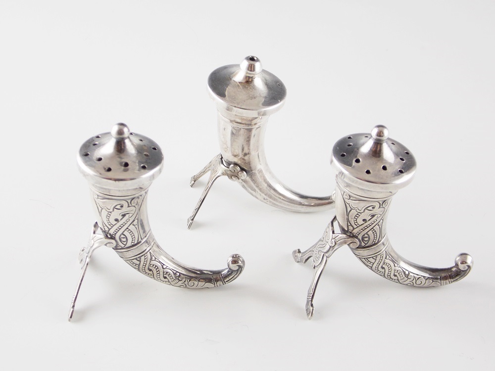 Charming Vintage Viking Revival Sterling Silver Salts
