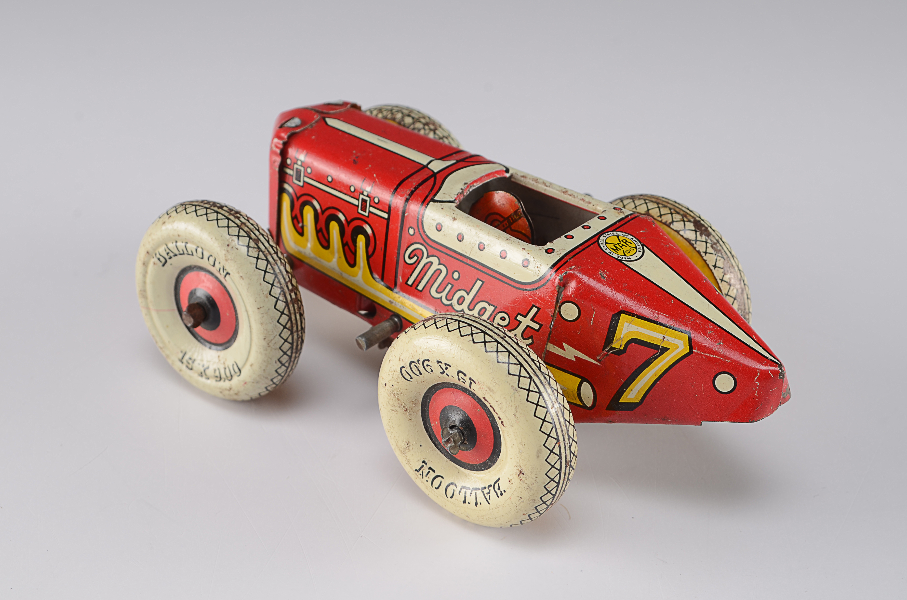 Two Vintage Tin Lithograph Toys, Marx Race Car and Kirchhoff Noise Maker