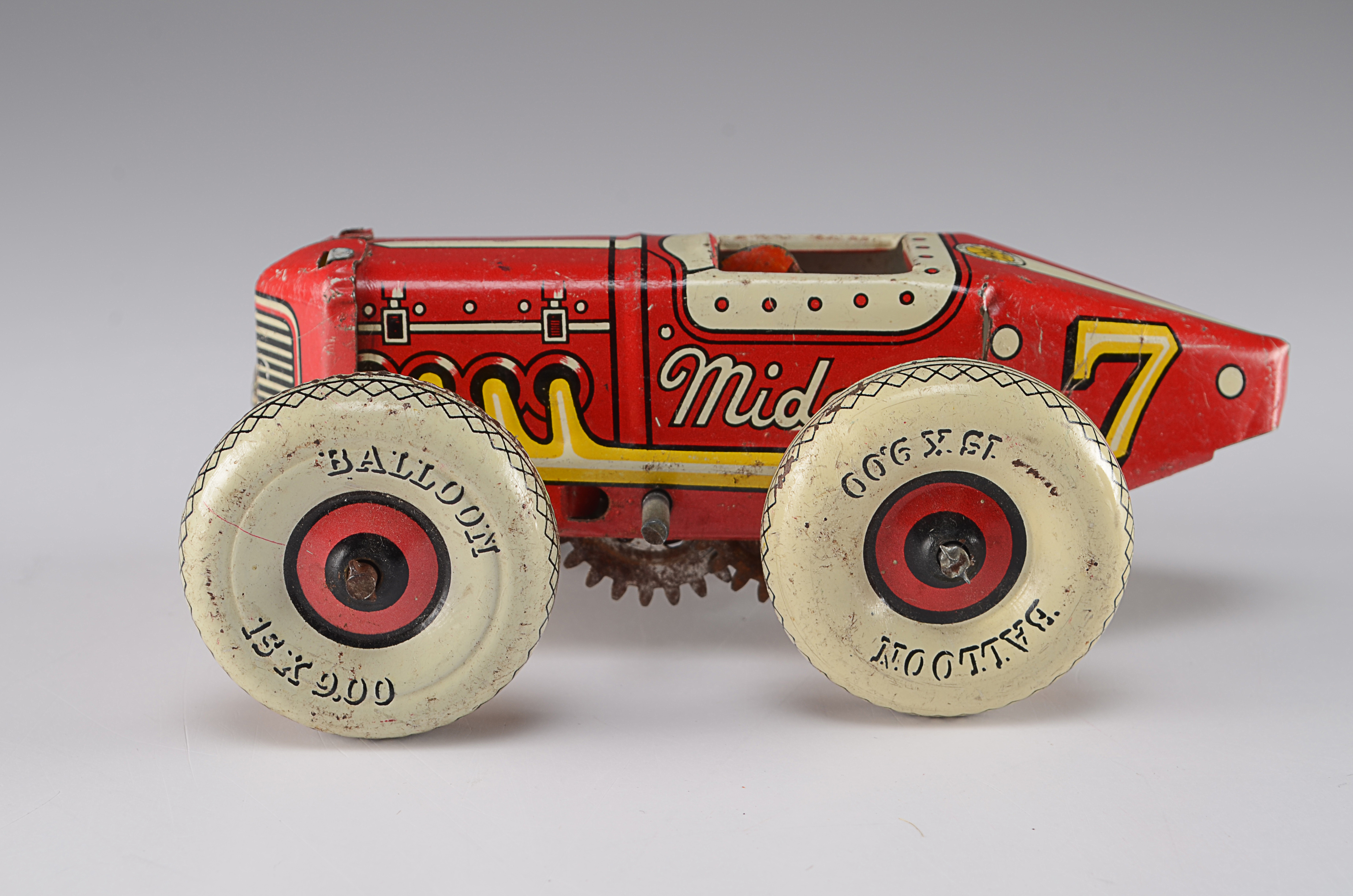 Two Vintage Tin Lithograph Toys, Marx Race Car and Kirchhoff Noise Maker