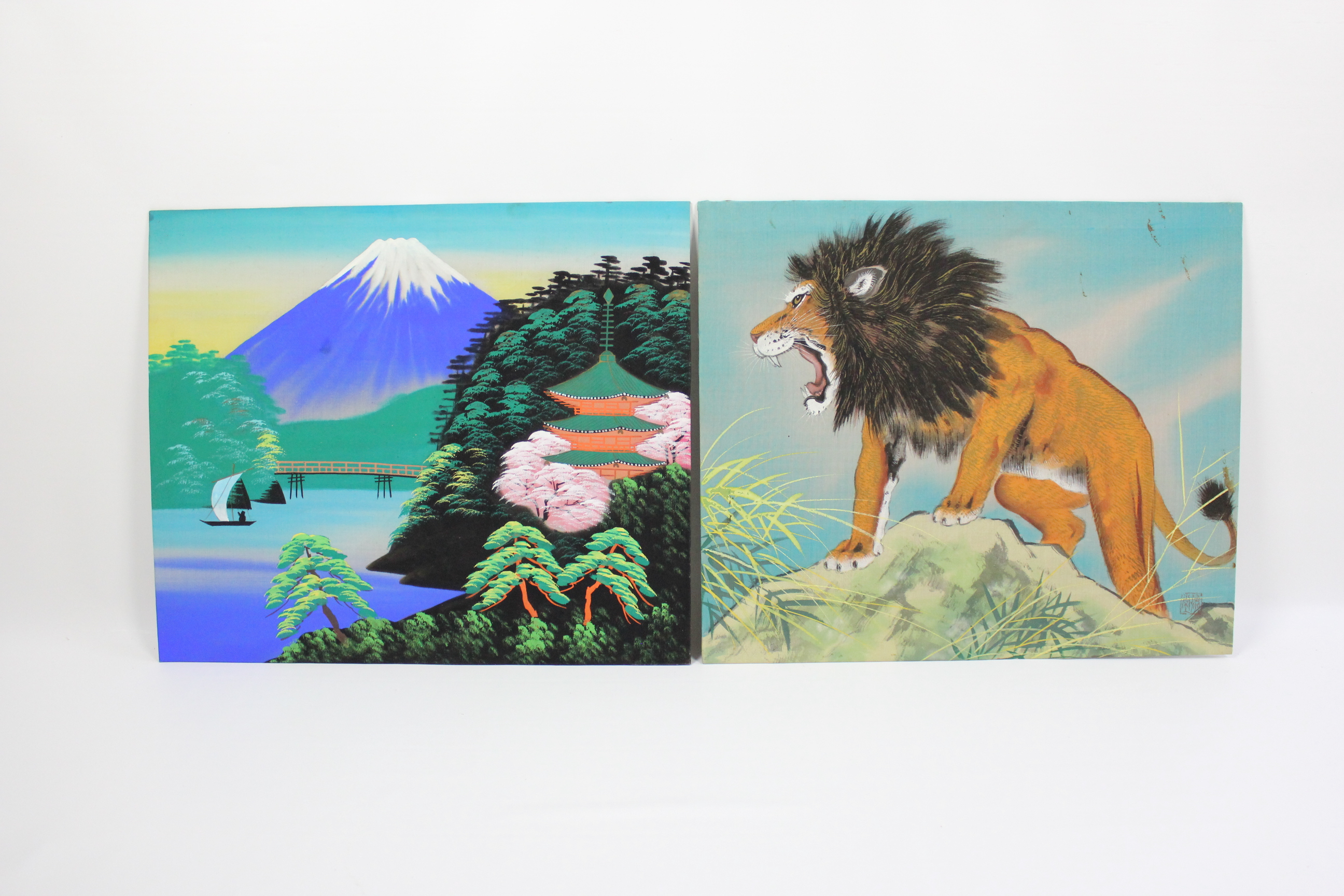 Set of Two Vintage Silkscreen Prints on Canvas