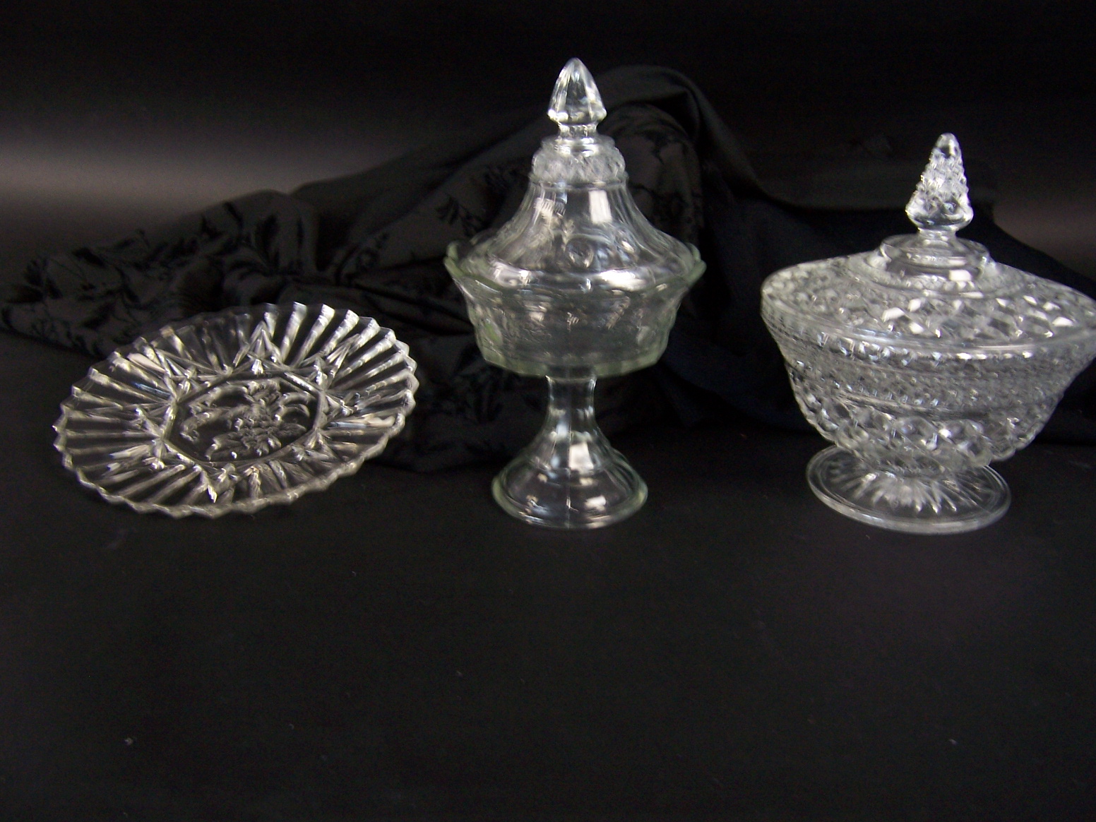 Two Vintage Covered Candy Dishes and Plate