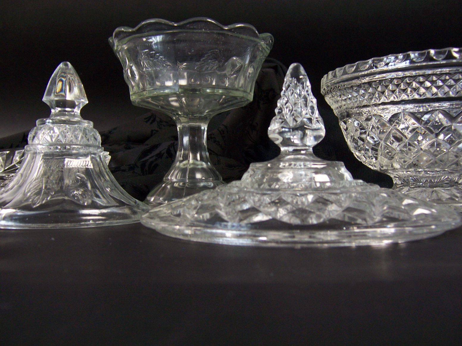 Two Vintage Covered Candy Dishes and Plate