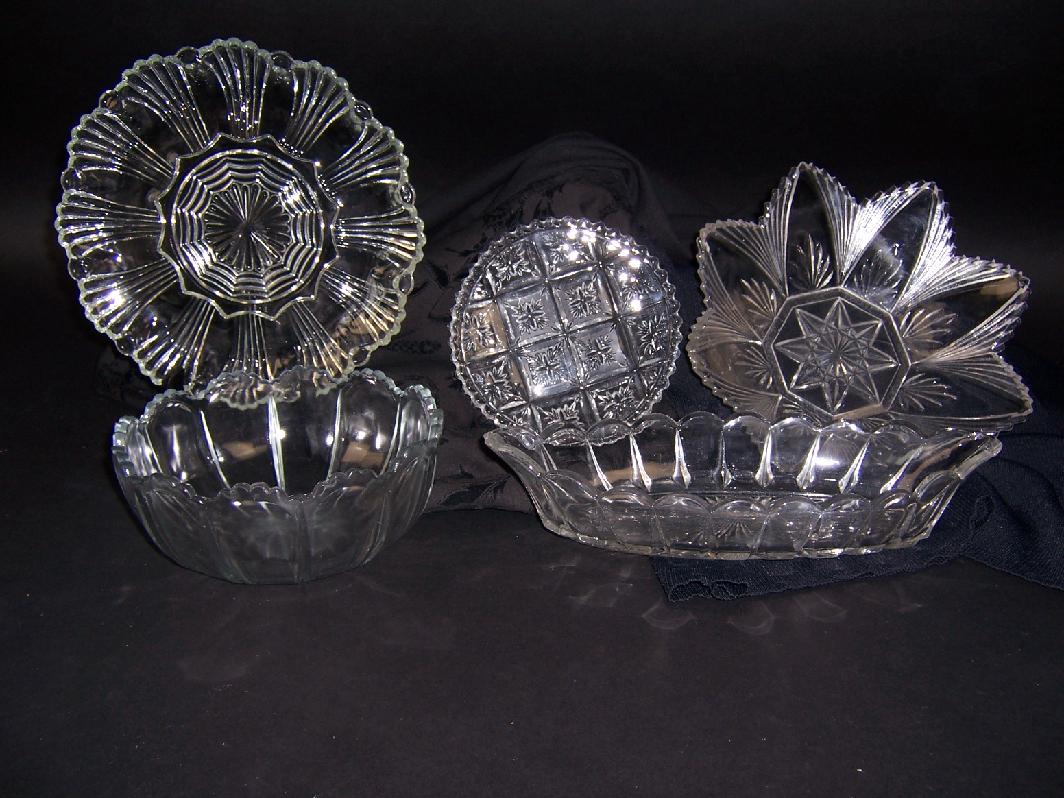 Five Vintage Mid Century Glass Serving Bowls